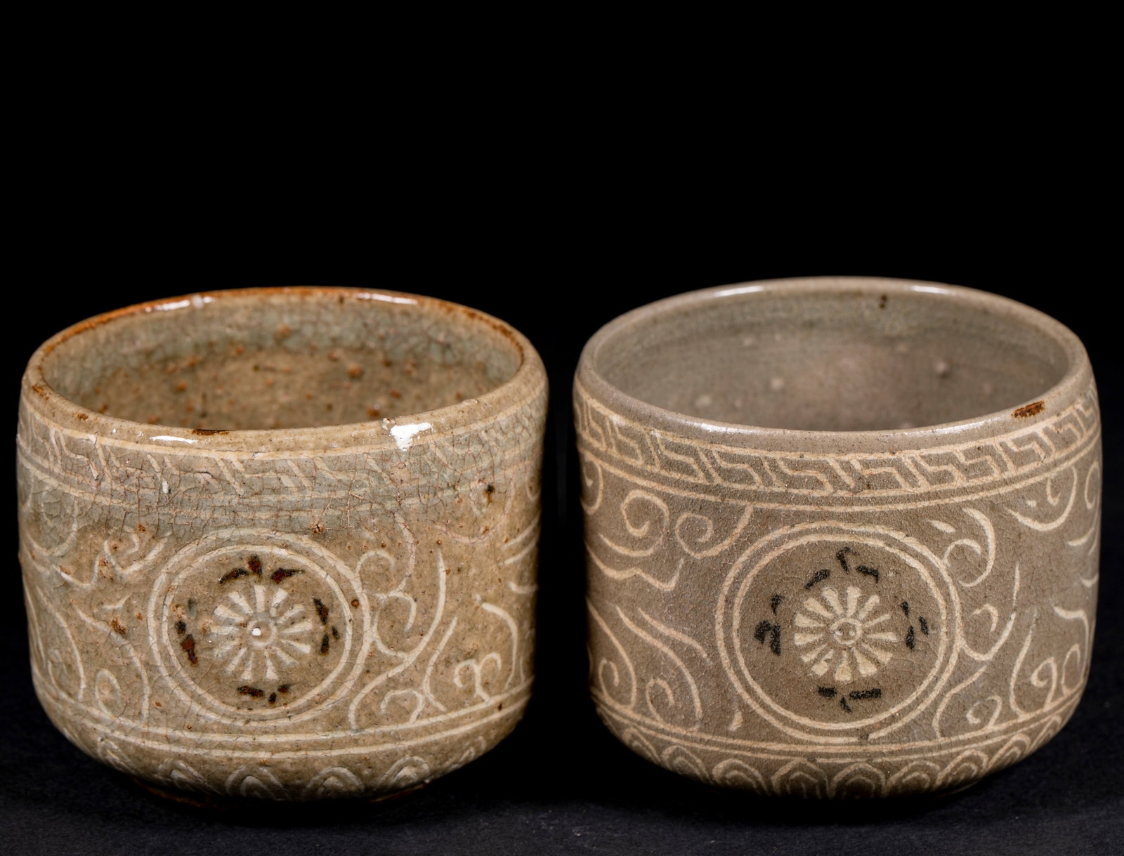 Pair of Goryeo Celadon Chrysanthemum Tea Cups (1 of 8)
