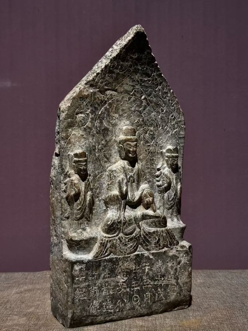 Grey-Stone Buddha with Backrest - 3