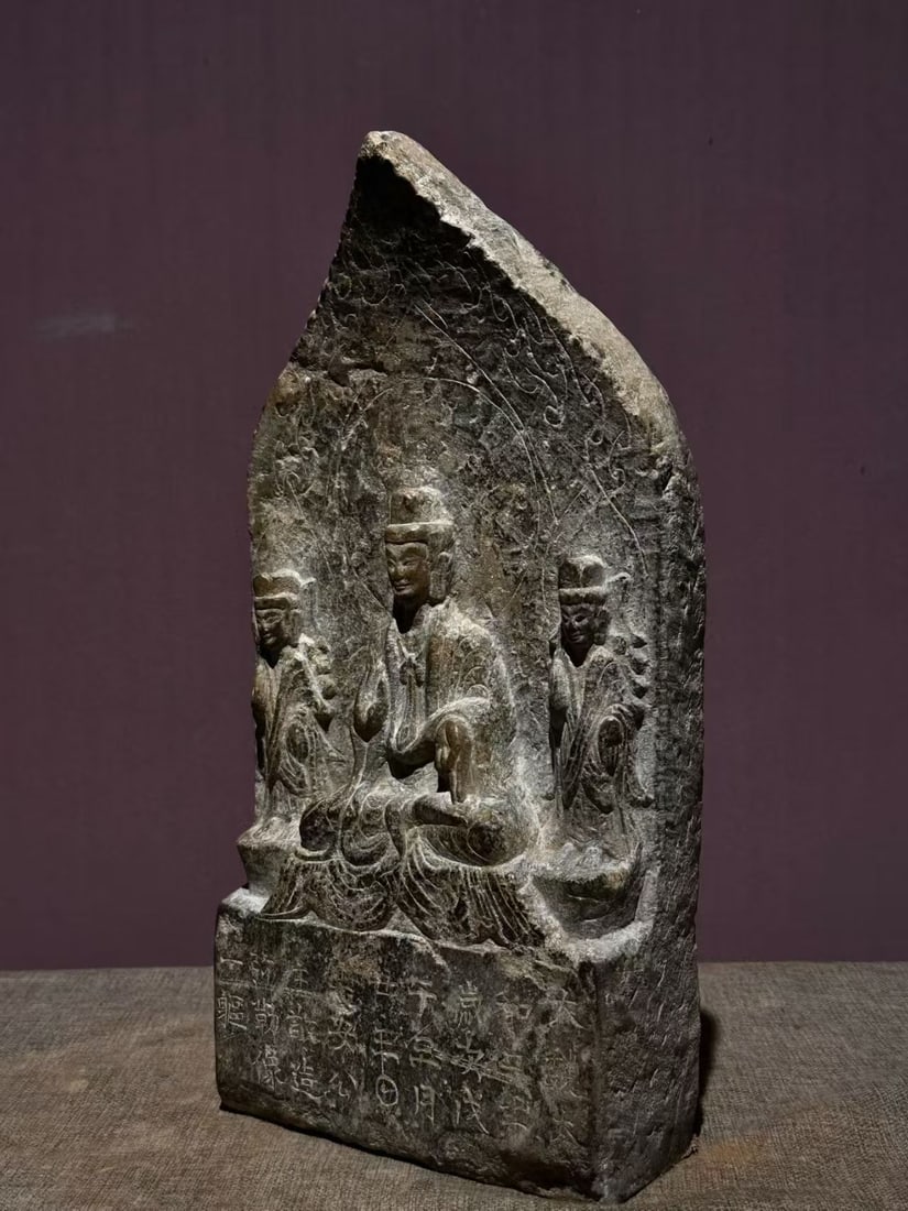 Grey-Stone Buddha with Backrest - 8