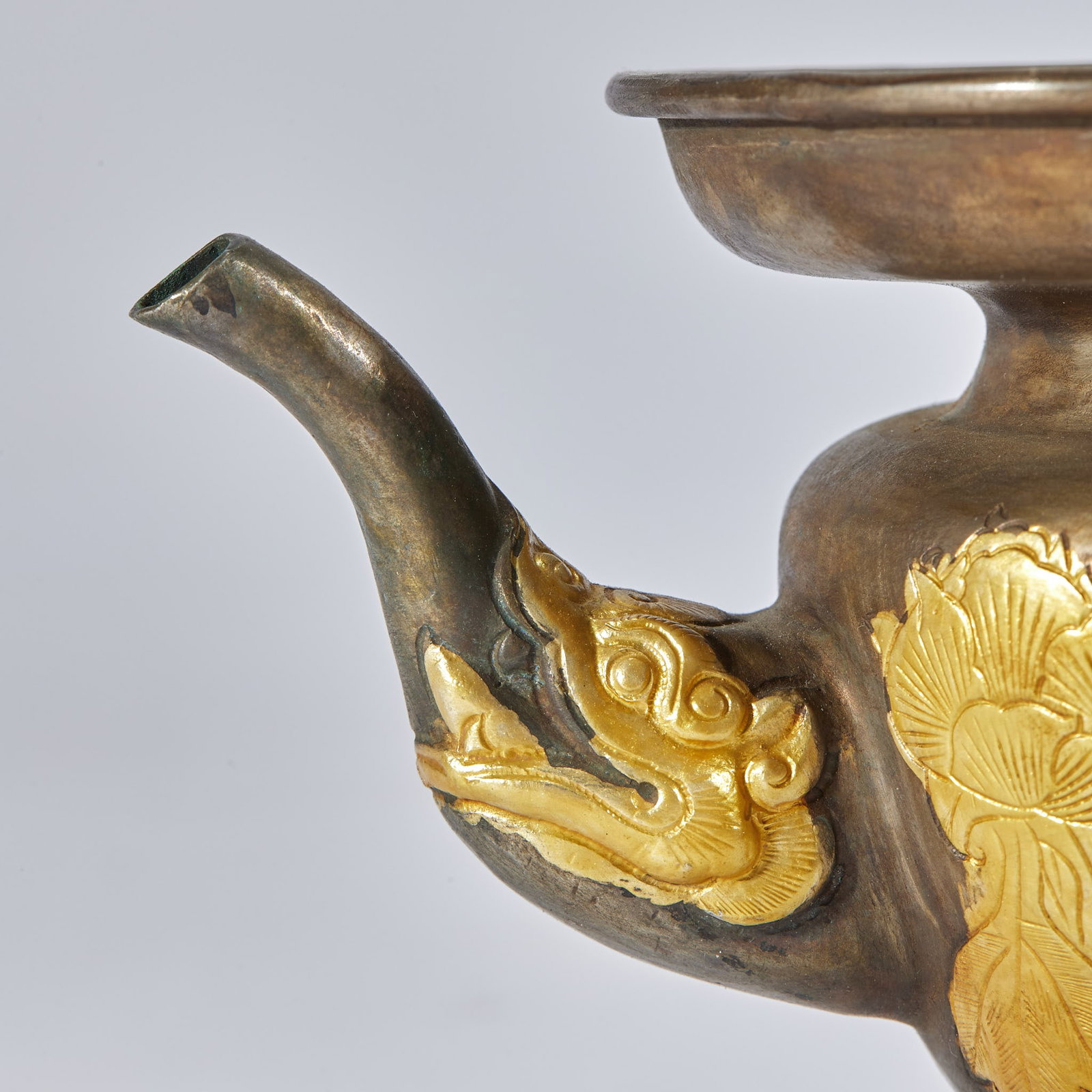 Partially Gilt Copper Dragon Hand-Held Ewer - 3
