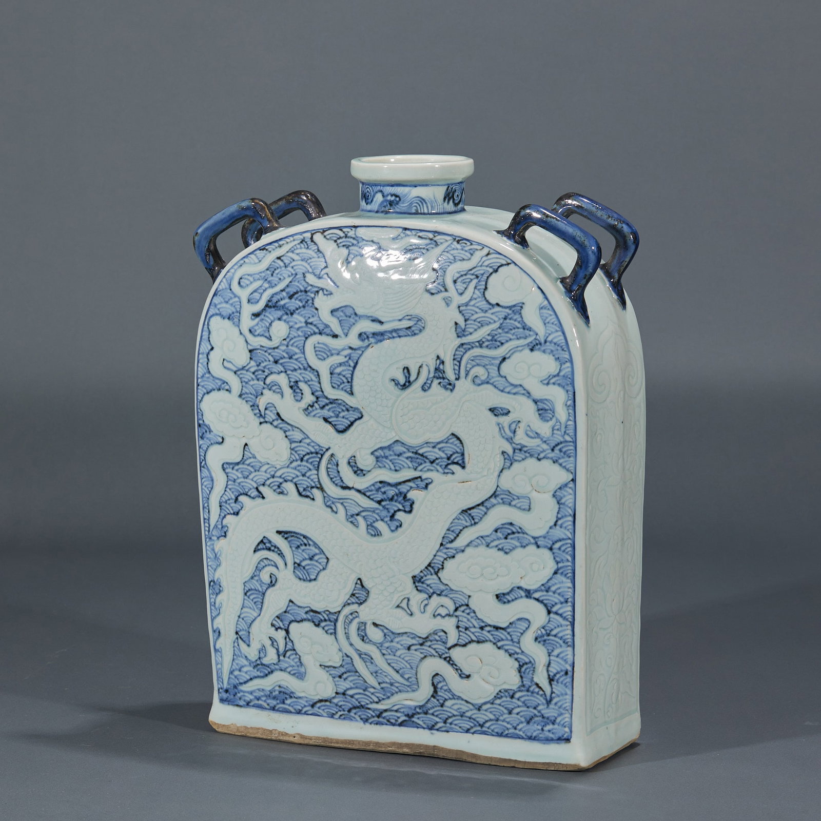 Ming Underglaze-Blue Dragon Flat Vase - 3