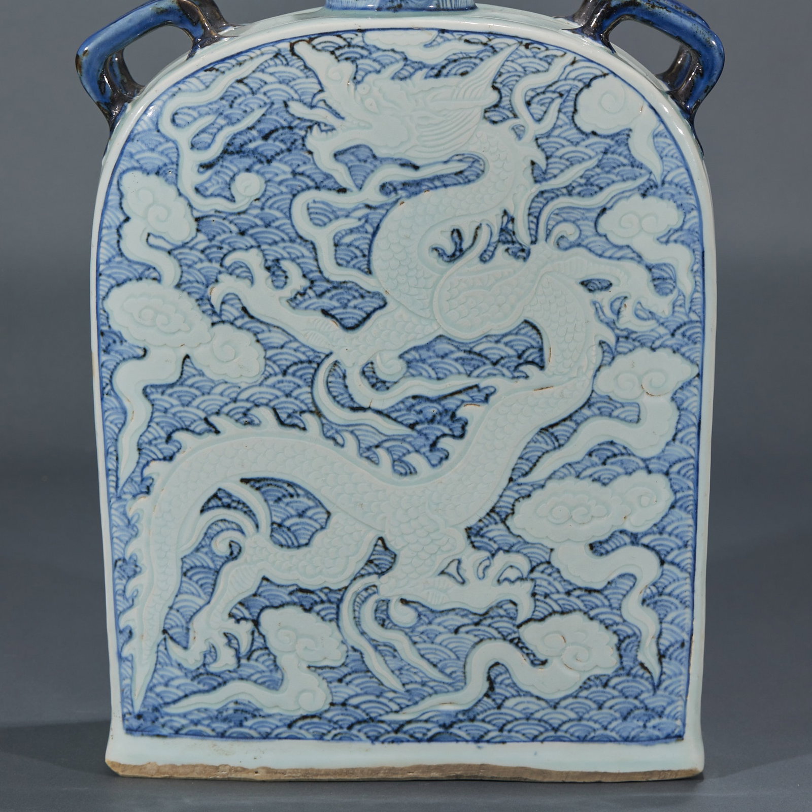 Ming Underglaze-Blue Dragon Flat Vase - 4