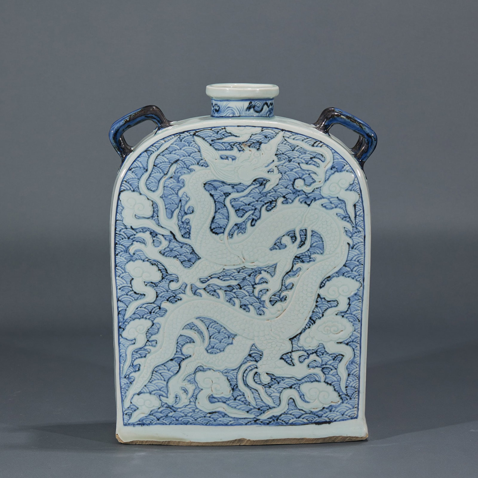 Ming Underglaze-Blue Dragon Flat Vase - 8