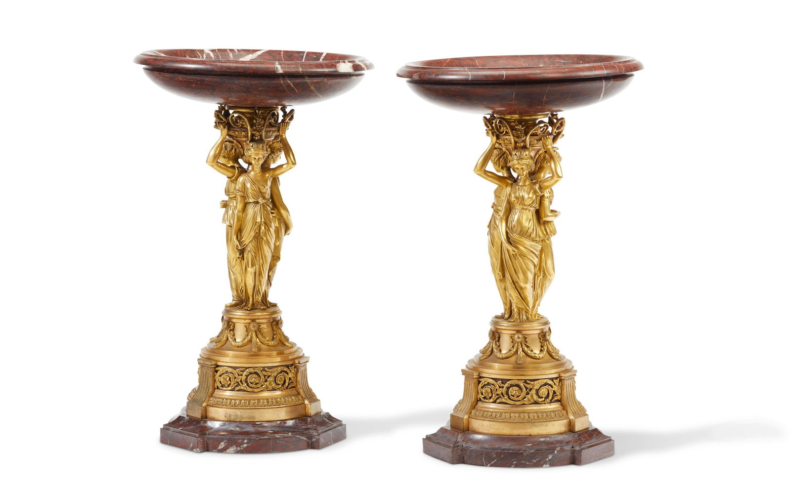 A pair of French bronze and marble tazzas (1 of 5)