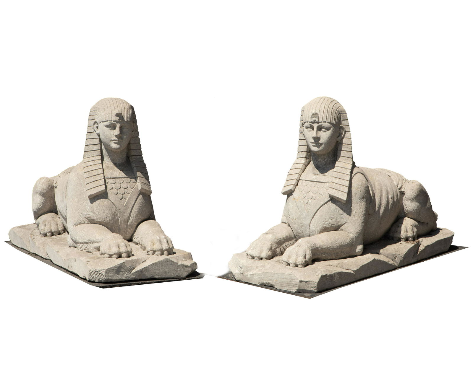 Pair of Egyptian Revival cast stone sphinxes (1 of 4)