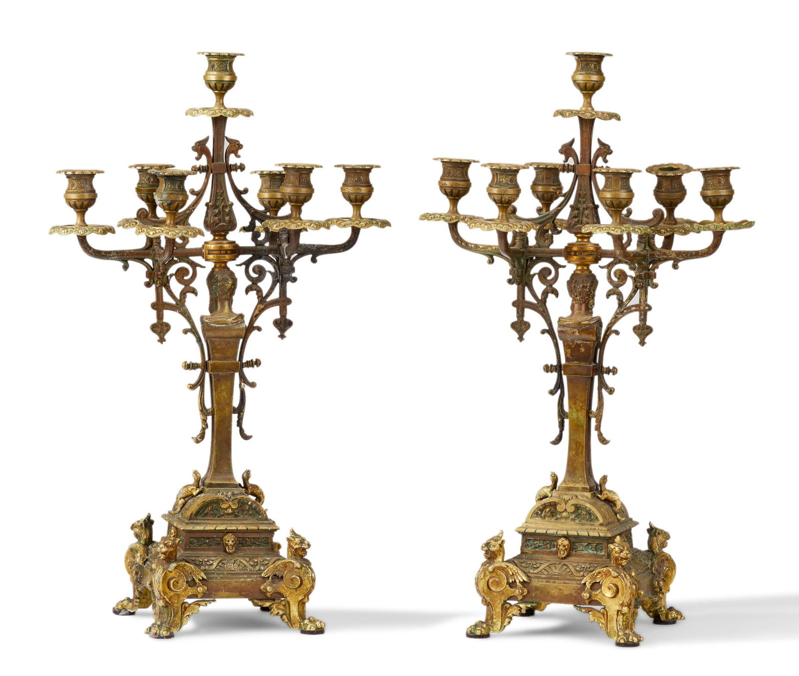 A pair of French gilt-bronze candelabra (1 of 2)