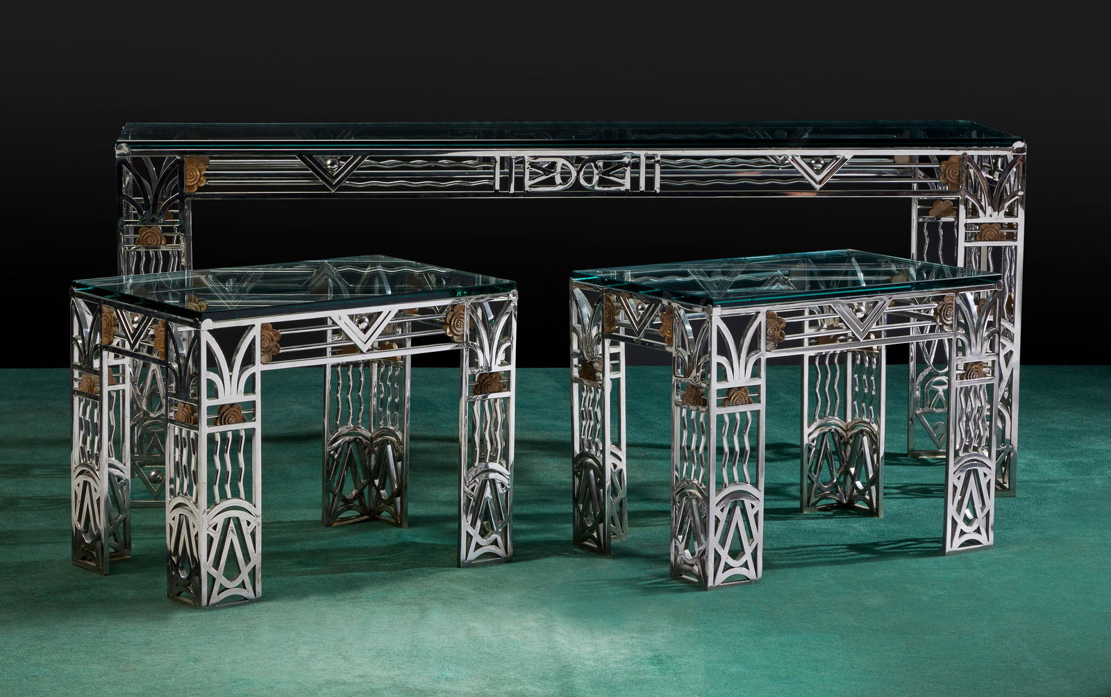 Three Art Deco/Machine Age tables with glass tops (1 of 2)