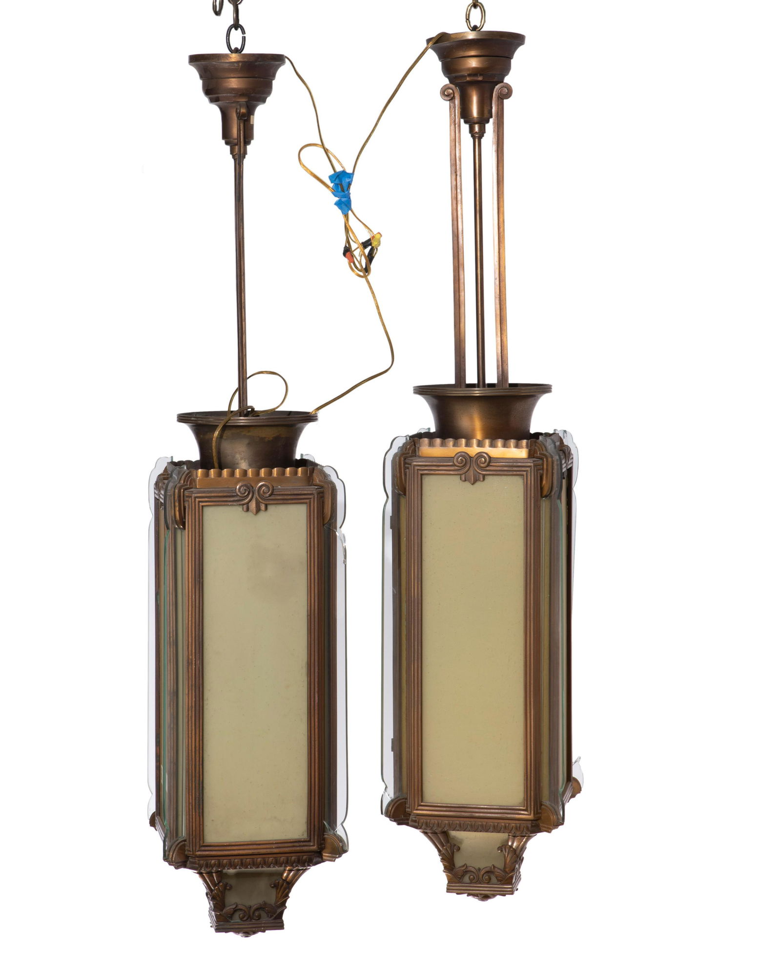 A pair of Art Deco bronze hanging lanterns (1 of 2)