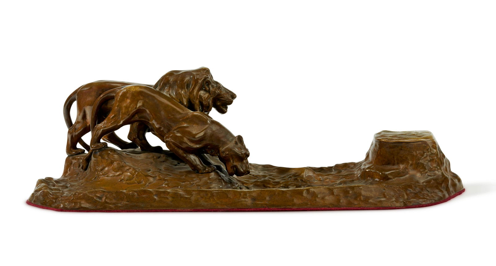 Friedrich Gornik (Austrian 1877-1943): Friedrich GornikAustrian, 1877-1943Two lions inkwellPatinated bronzeSigned: F Gornik / [AR in cartouche]7" H x 20" W x 8" D