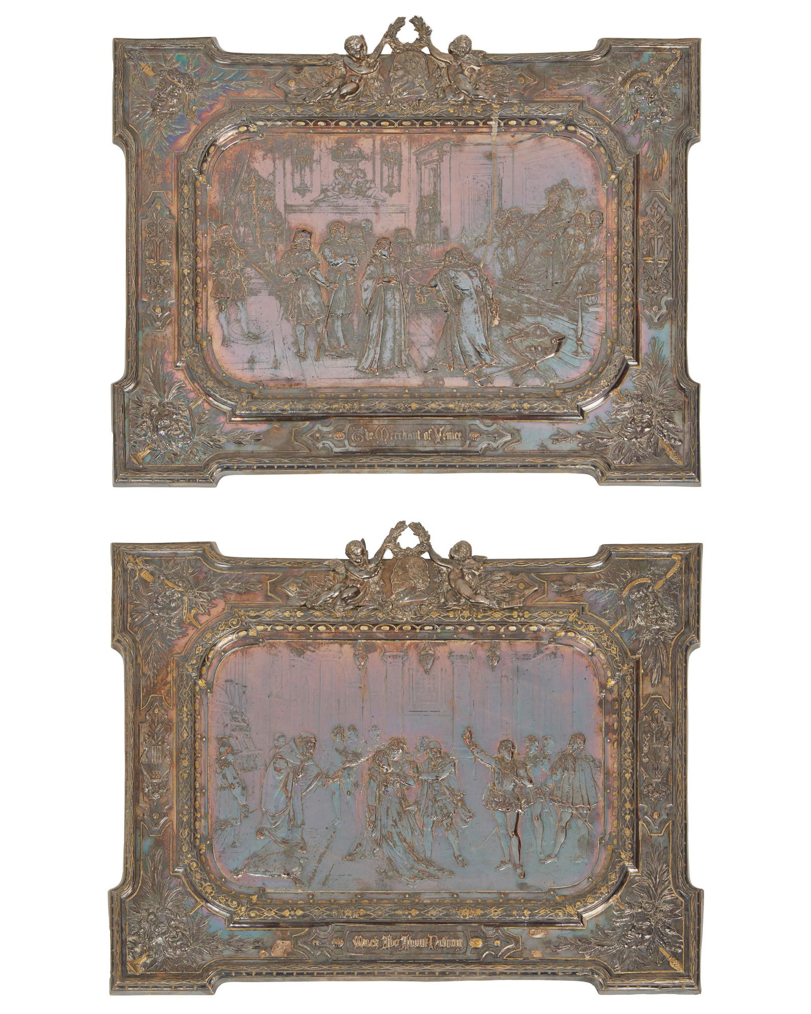 A pair of Elkington silvered-bronze Shakespearian plaques (1 of 5)