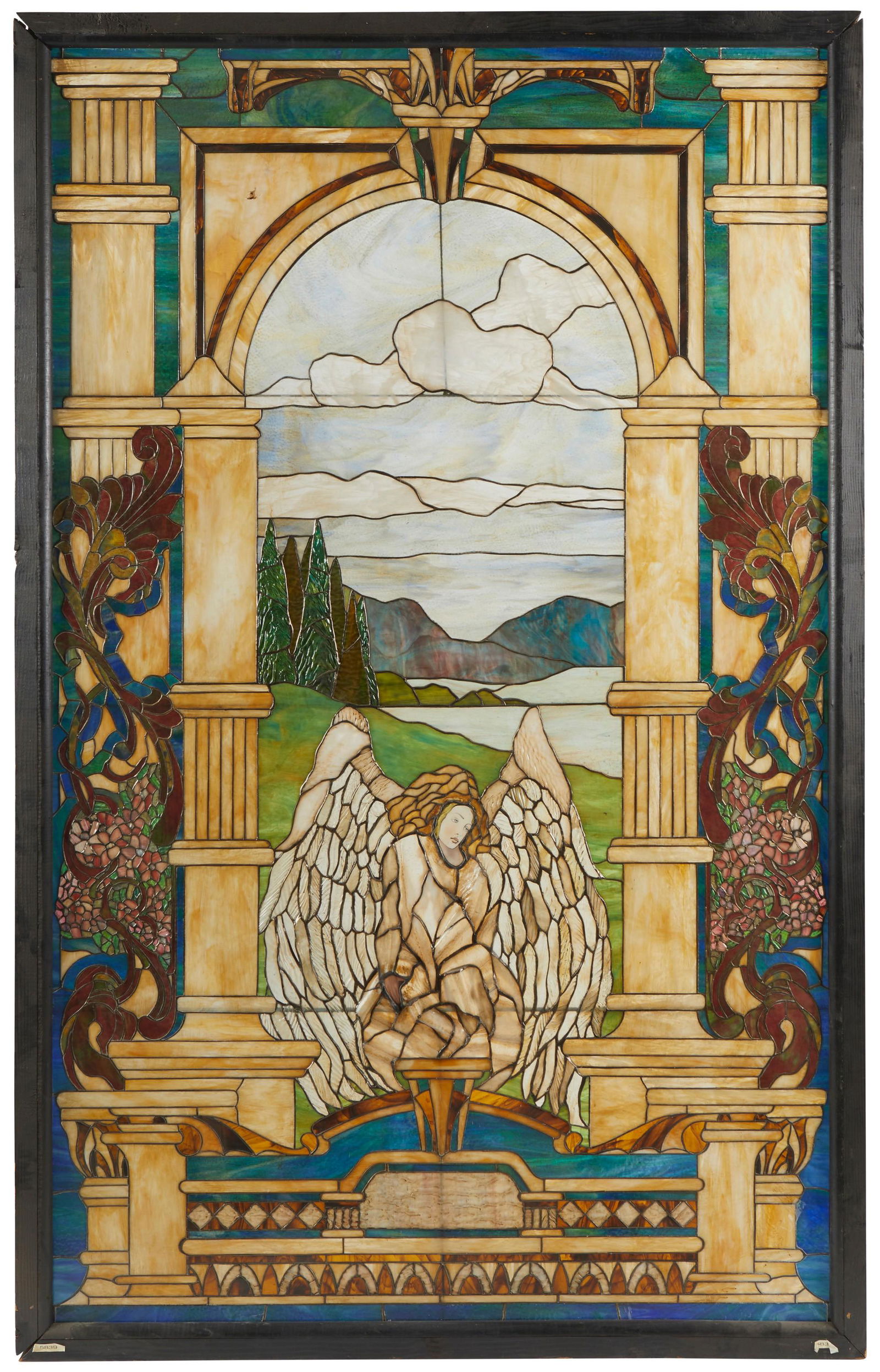 A figural landscape leaded glass window (1 of 3)