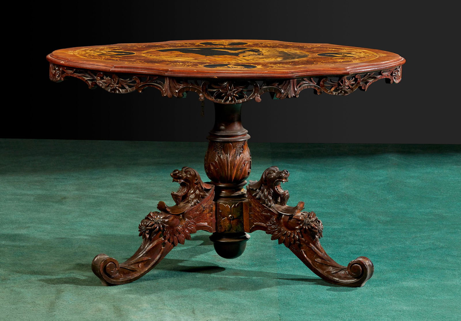 A German Black Forest marquetry tilt-top table (1 of 5)