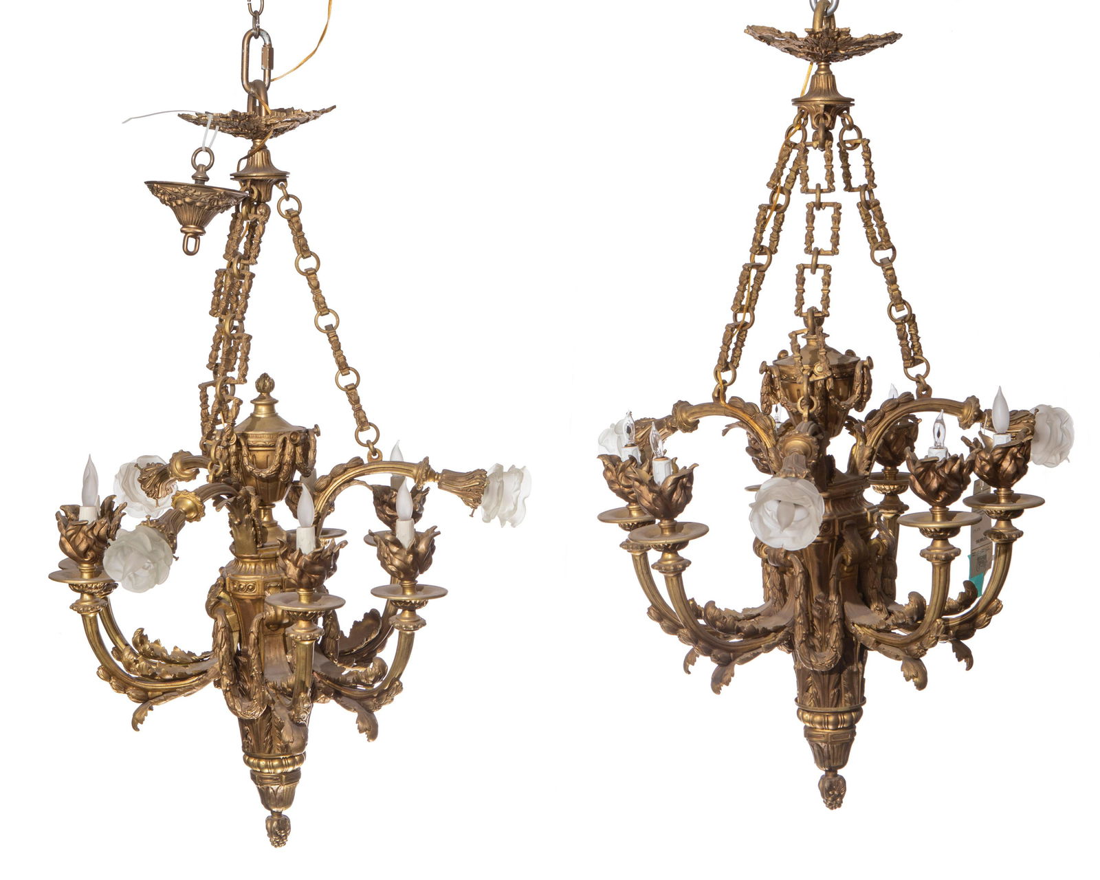 A pair of cast-bronze Empire-style chandeliers (1 of 6)
