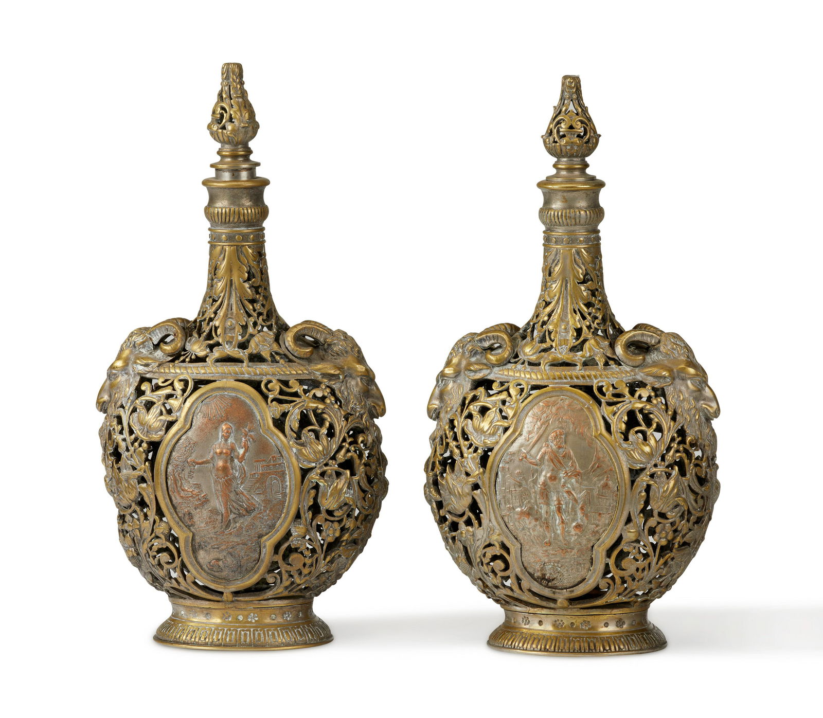 A pair of cast brass ewers (1 of 4)