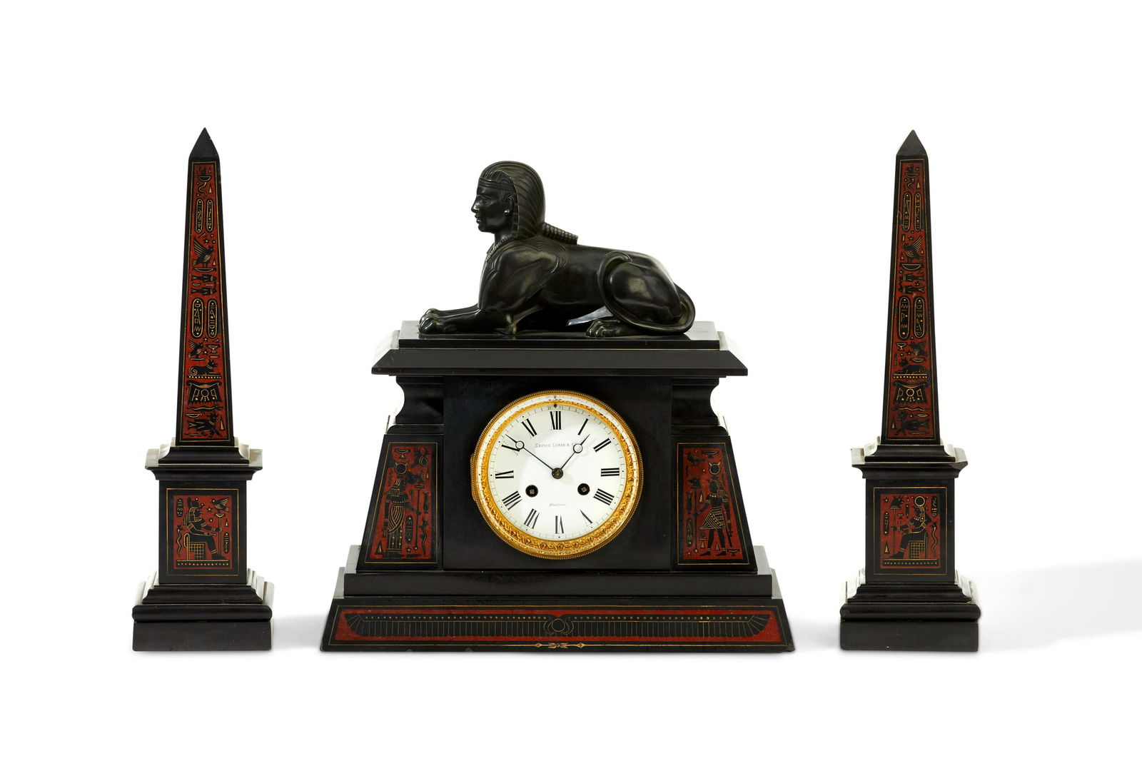 A French Egyptian Revival clock and garniture set (1 of 6)