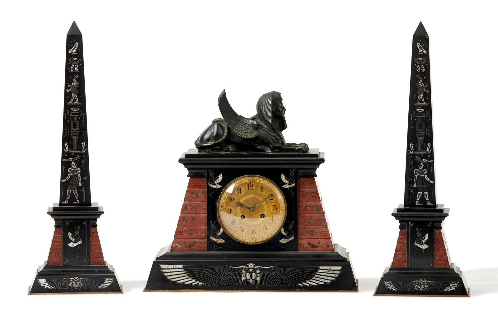 A Victorian Egyptian Revival clock and garniture set (1 of 5)