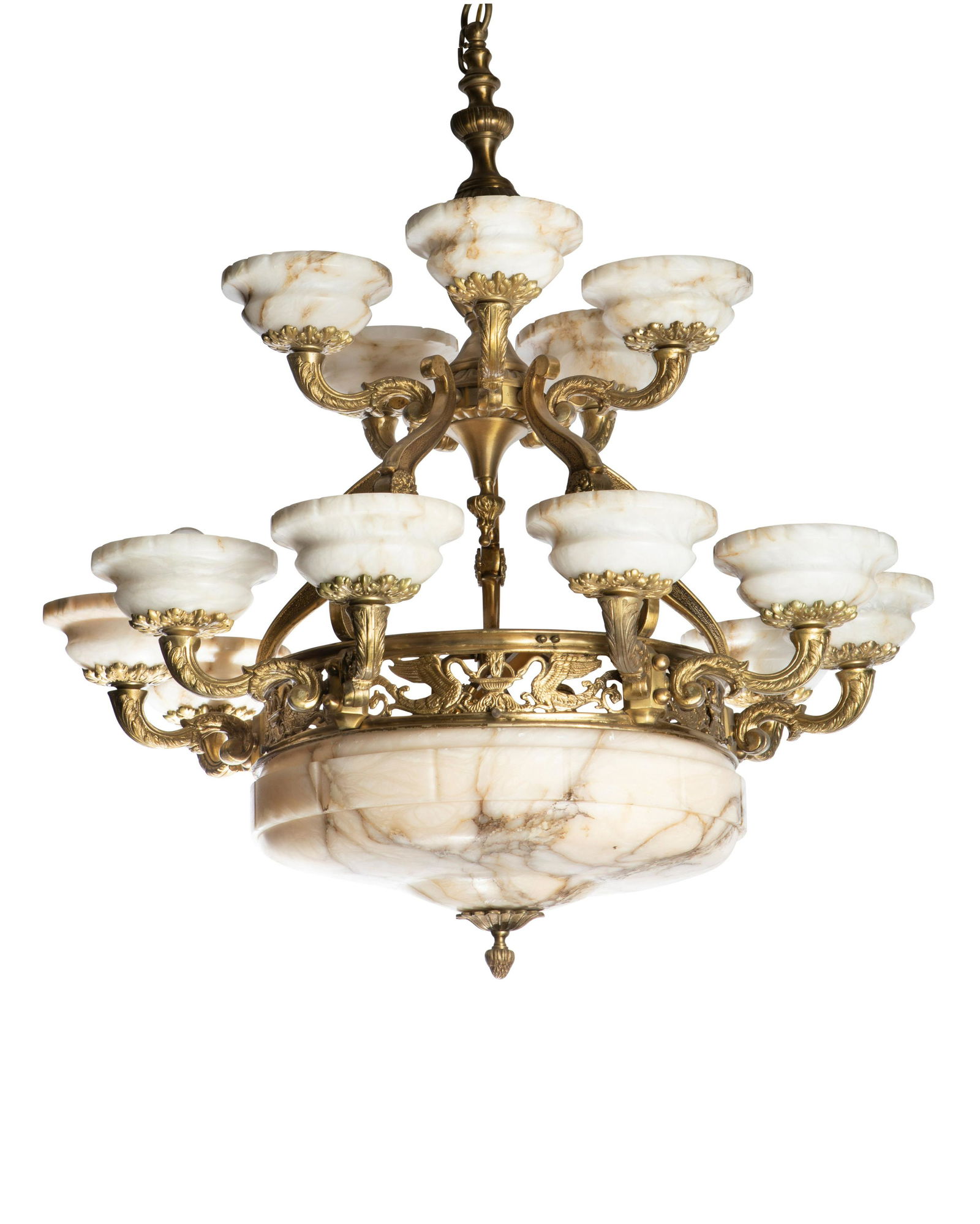 An Edwardian-style bronze and alabaster chandelier (1 of 1)