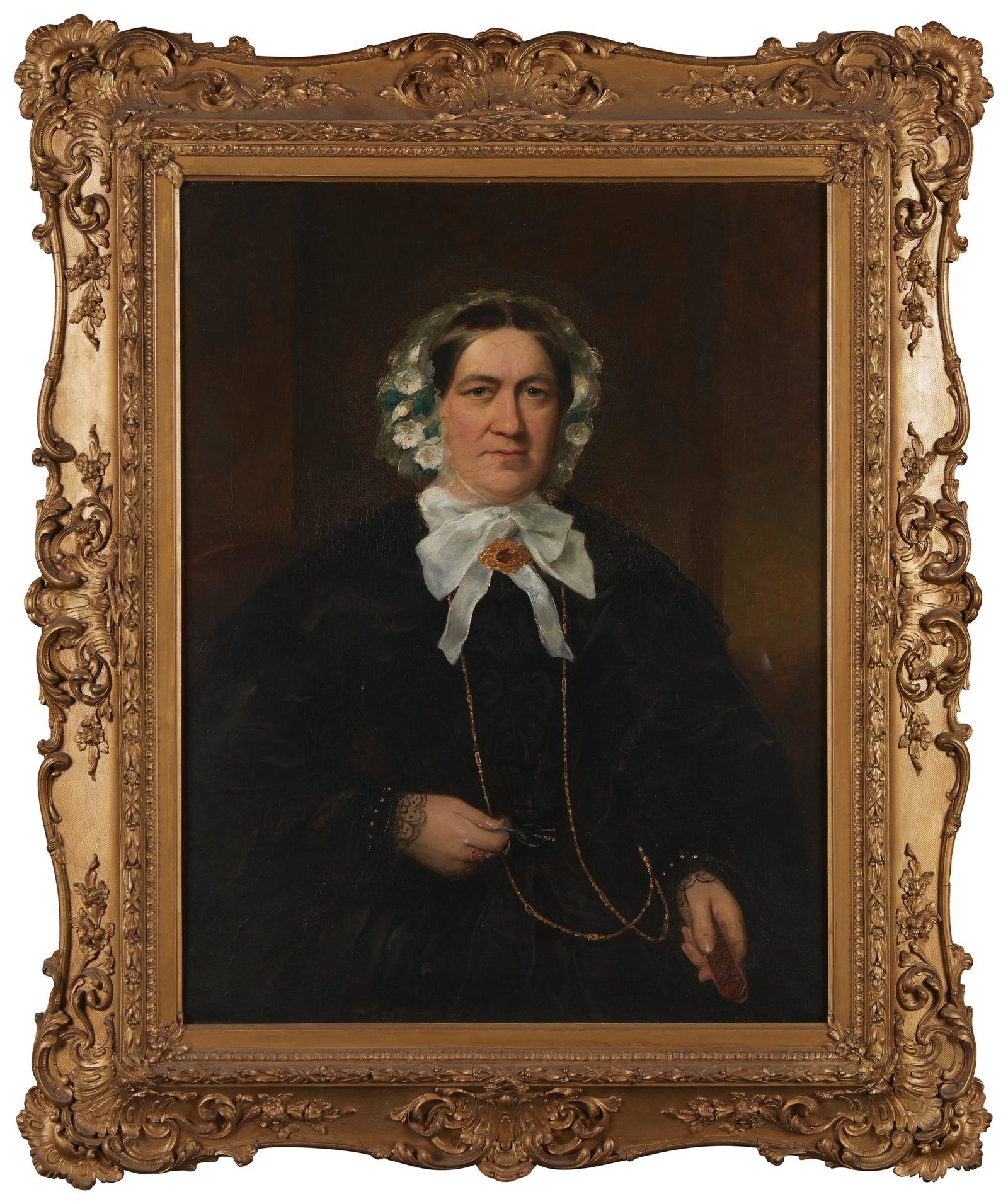 19th Century Continental School, 19th Century Continental School: 19th Century Continental School Portrait of a Woman Oil on canvas laid to canvas Appears unsigned 36.25" H x 28.25" W