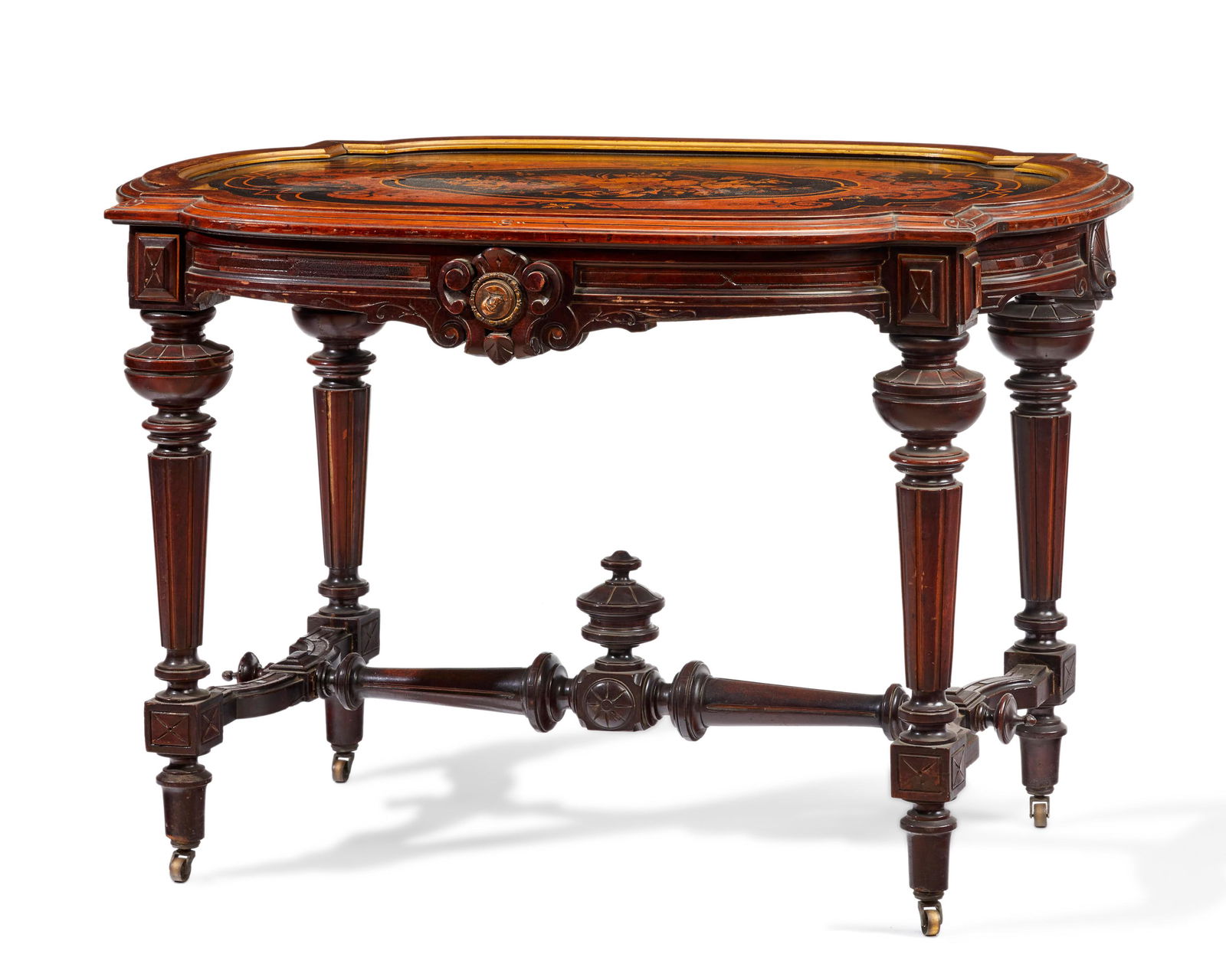 An American Victorian Renaissance Revival inlaid library table (1 of 7)