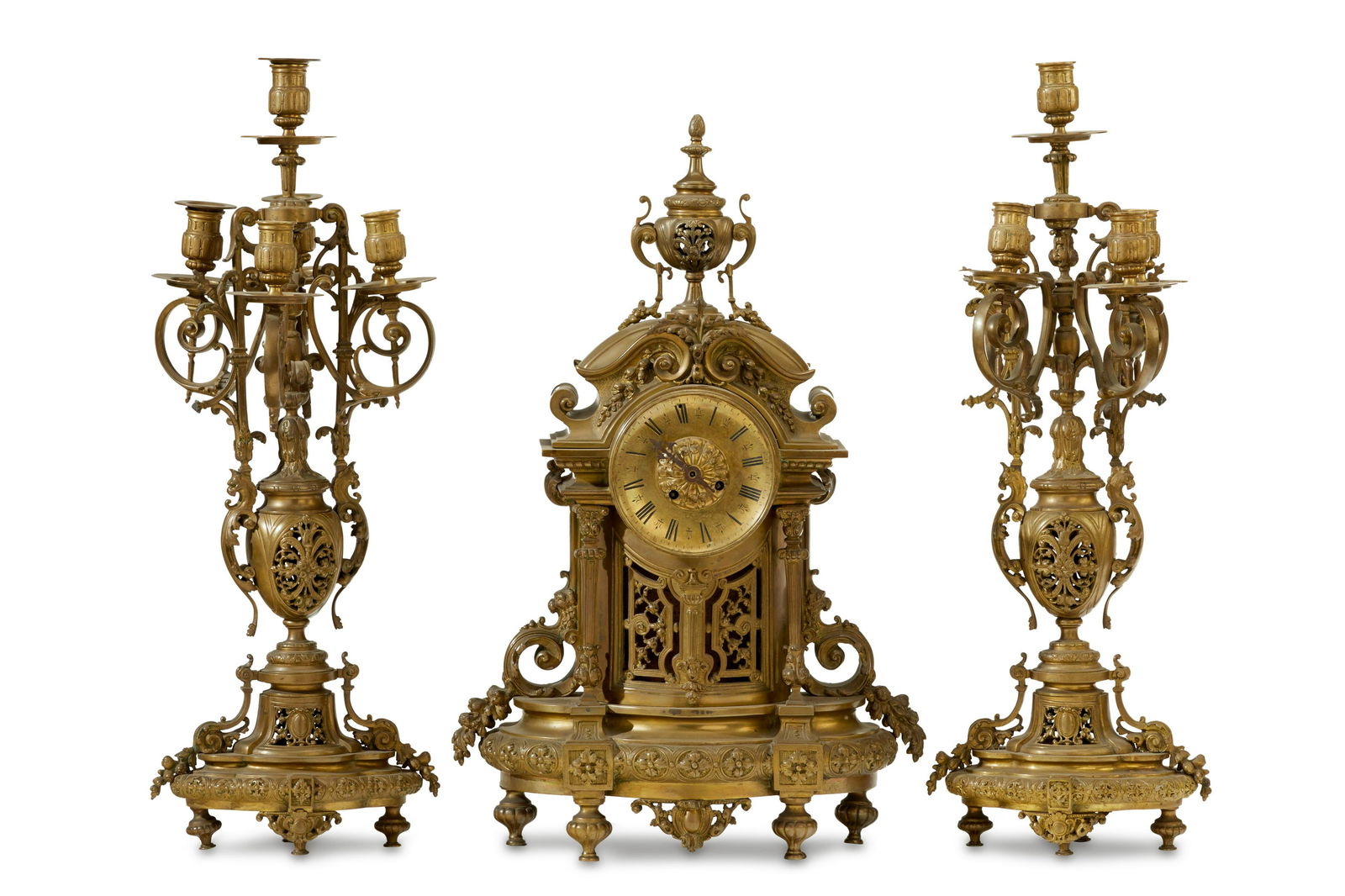 A French bronze mantel clock and candelabra (1 of 7)