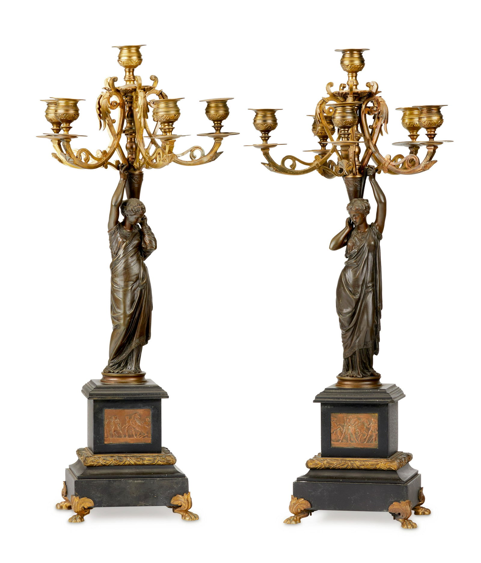 A pair of Victorian black slate and bronze candelabrum (1 of 2)