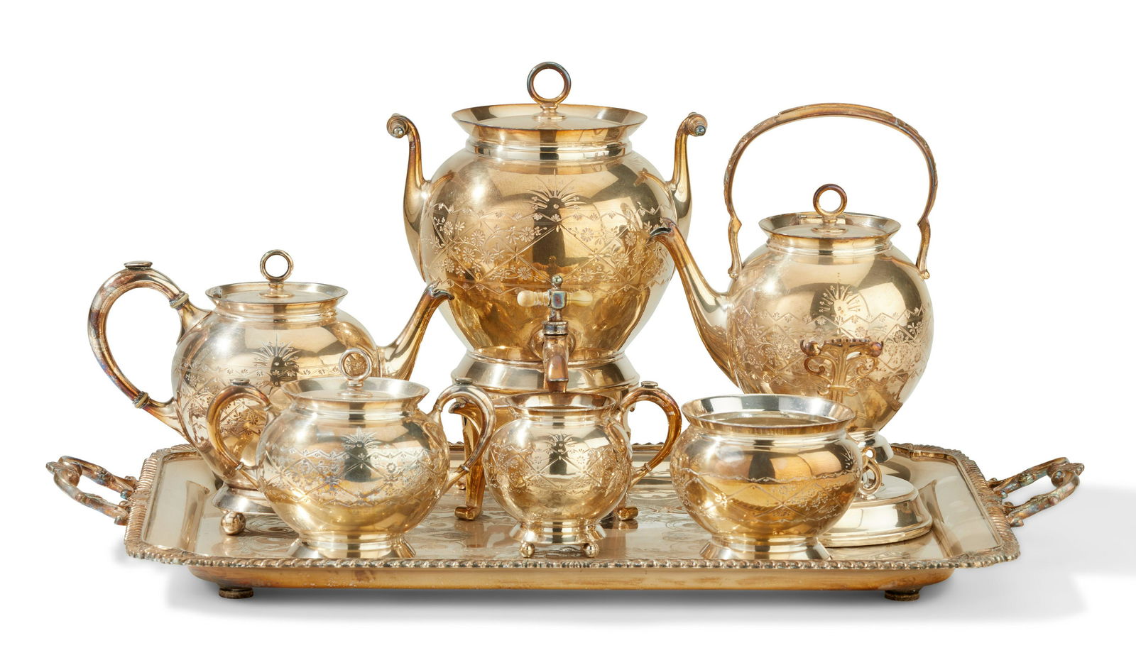 An American Eastlake Victorian silver plate tea service (1 of 8)