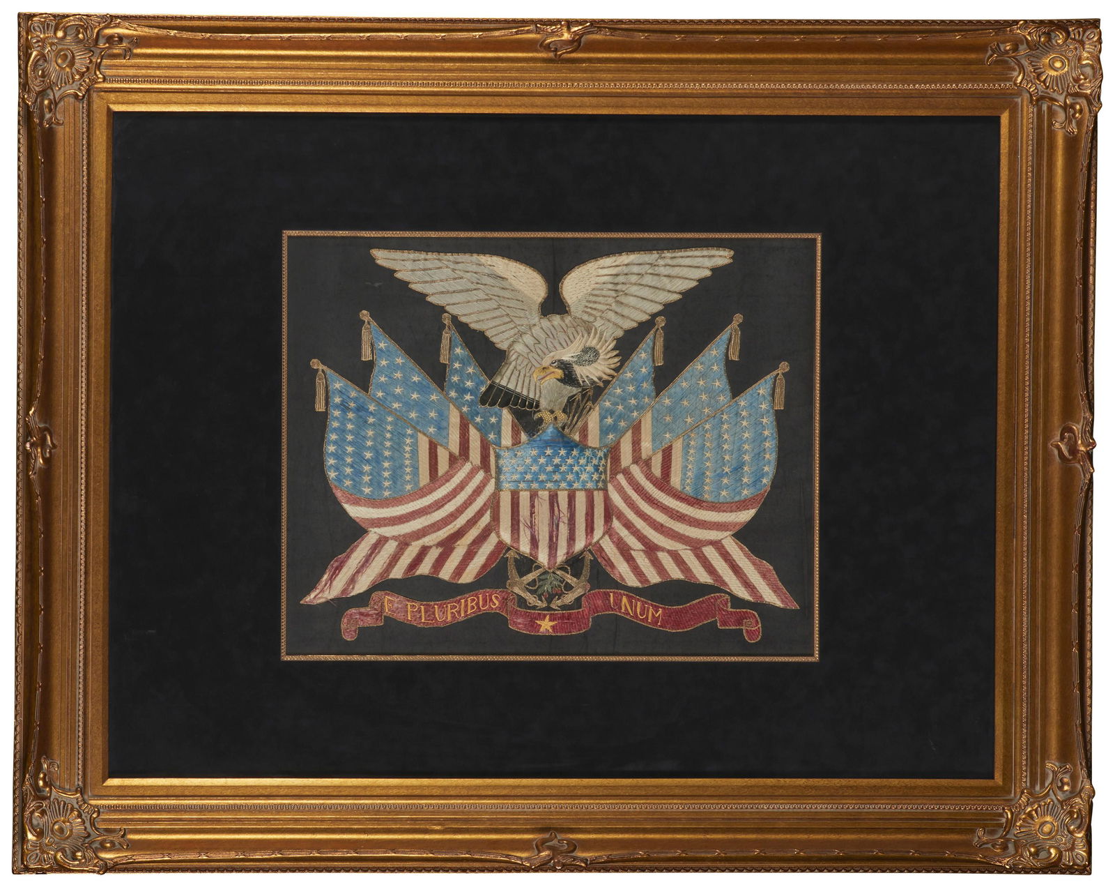 A framed Asian export embroidery with American eagle and flags (1 of 2)