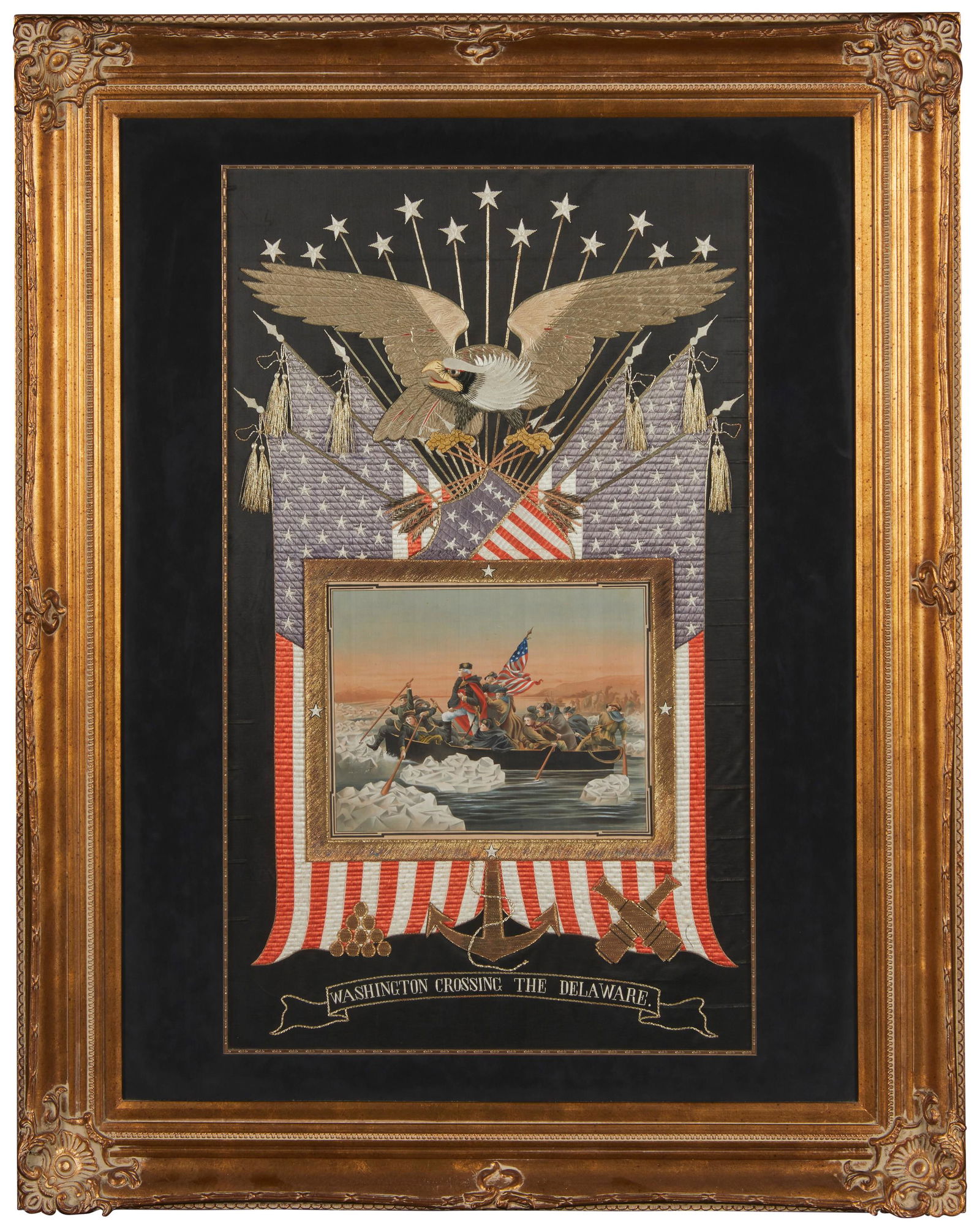 A framed Asian export embroidery with American eagle and flags (1 of 2)
