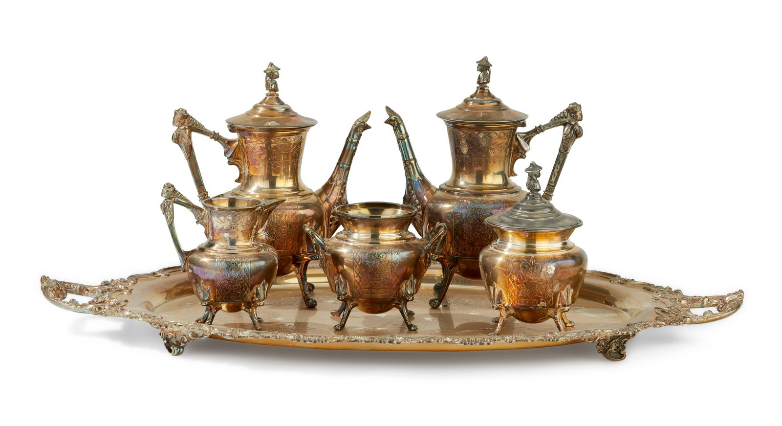 An American Eastlake Victorian silver plate tea service (1 of 7)