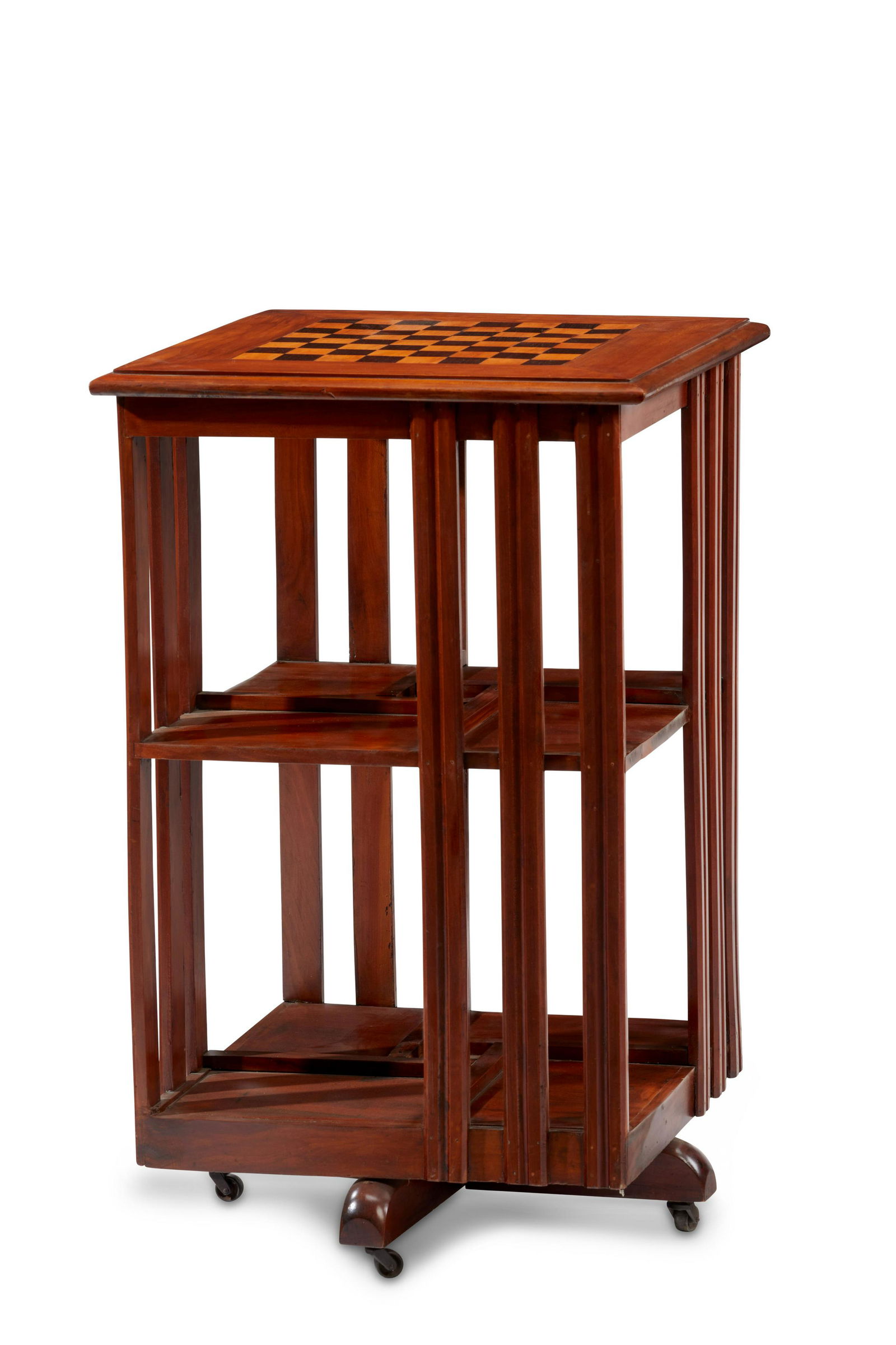 A rotating bookcase with game board top (1 of 3)