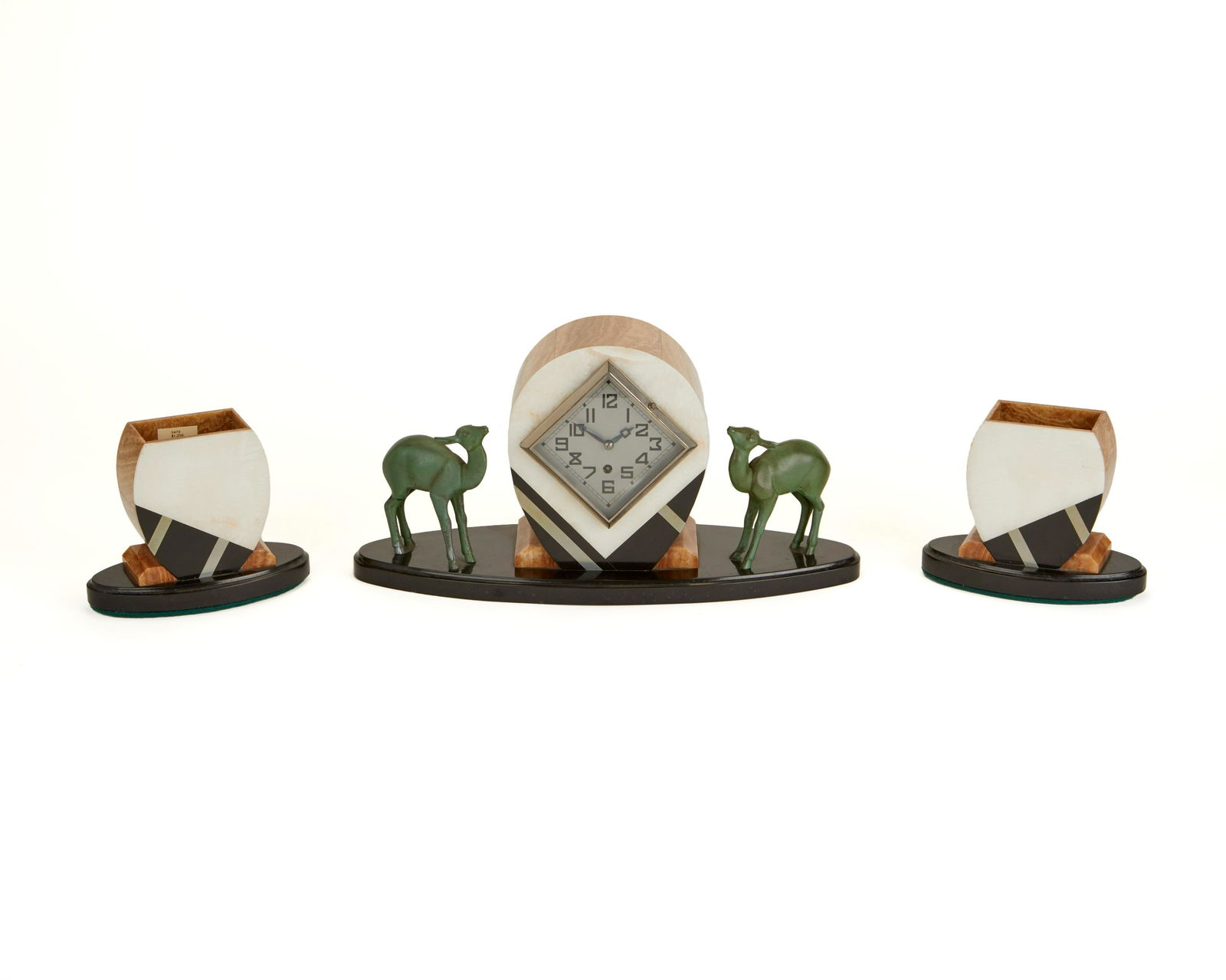 A French Art Deco marble clock and garniture set (1 of 2)
