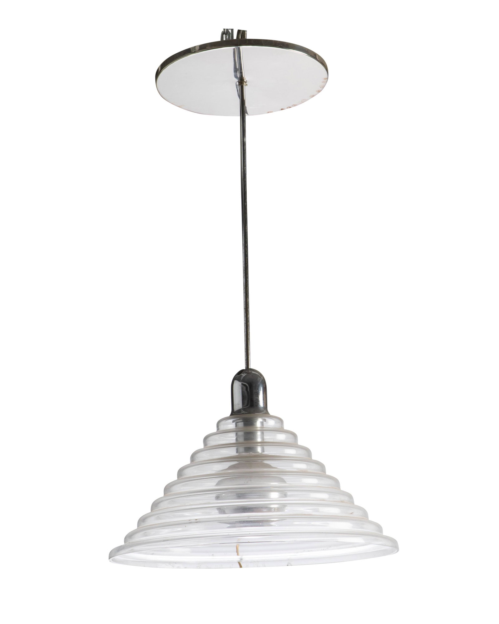 An Art Deco pendant chandelier: An Art Deco pendant chandelier Mid-20th century Conical clear glass form, electrified 34" H x 19" Dia.