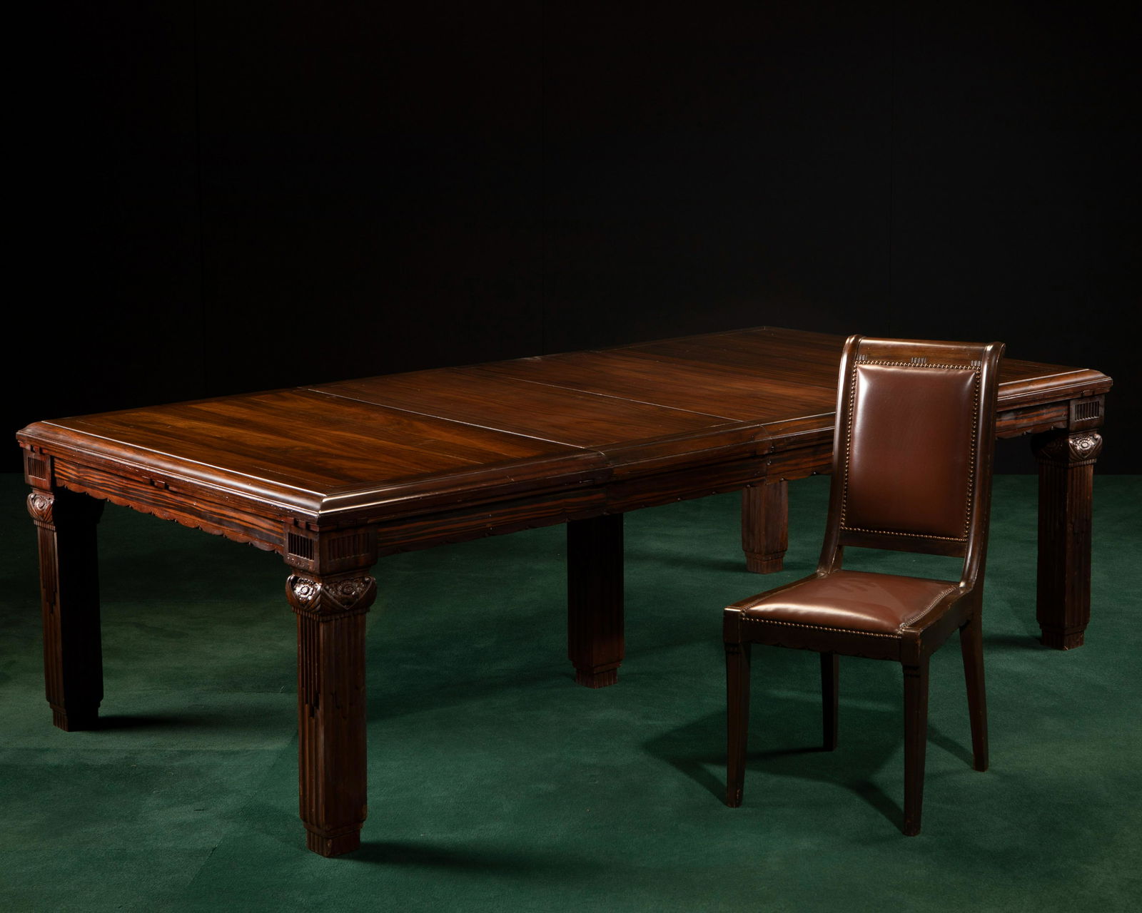 A Continental Art Deco-style mixed-wood dinning table with chairs (1 of 8)