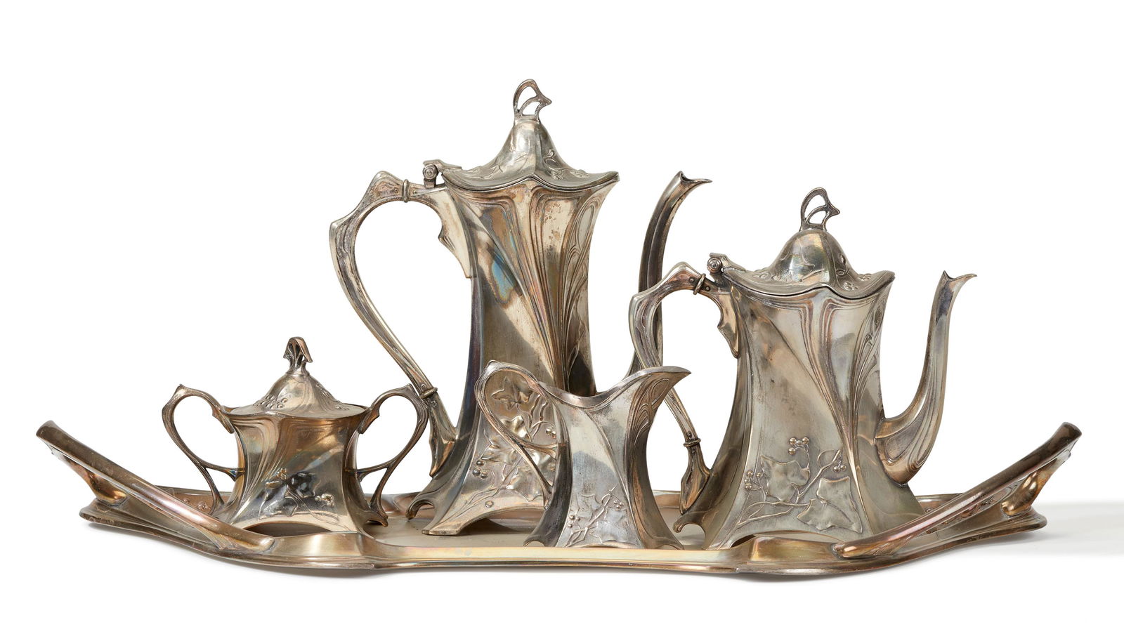 An Art Nouveau WMF pewter coffee and tea service (1 of 7)
