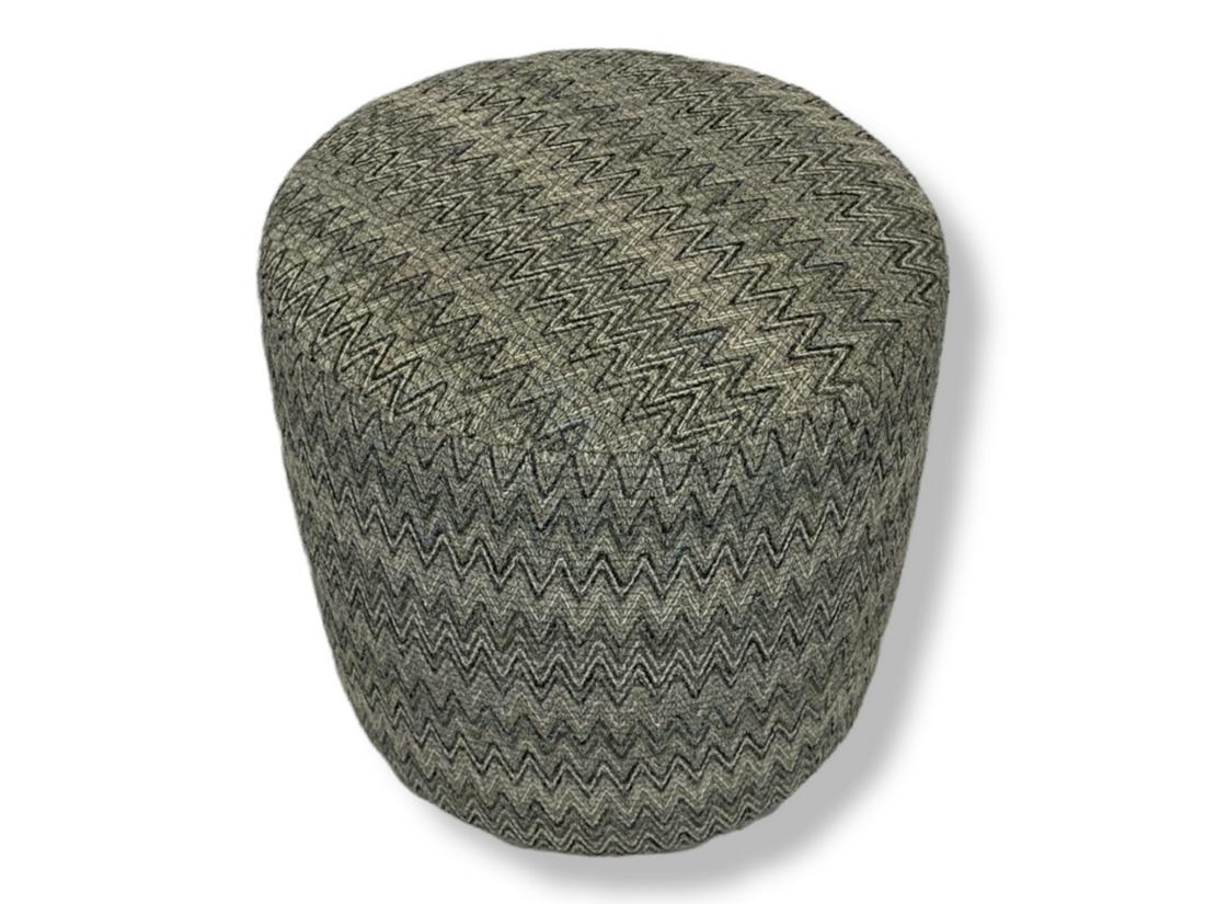 Gray Zig Zag Upholstered Round Ottoman (1 of 2)