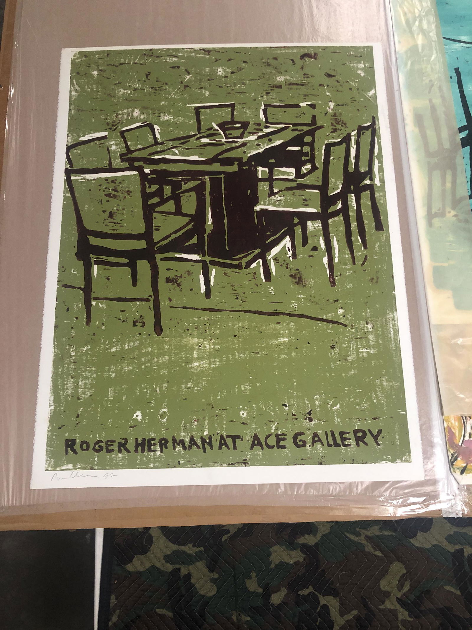 Roger Herman - ACE Gallery - Oil on Paper (woodblock poster) (Signed) (1 of 1)