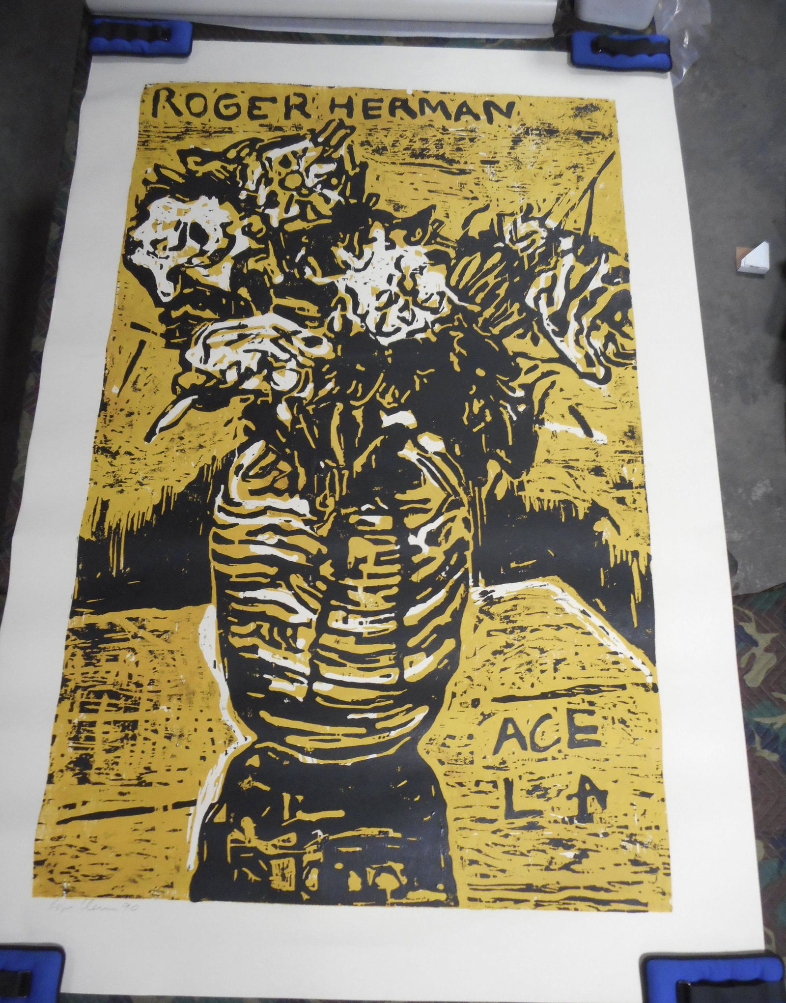 Roger Herman - Ace LA Flowers - Oil on Paper (woodblock poster) (Signed) (1 of 1)