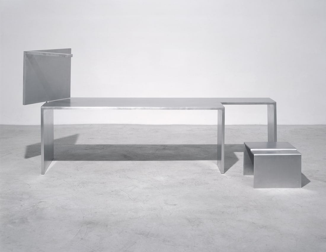 Robert Wilson - Aluminum, 'Lucinda's Sofa & Telephone Table, Originally Designed For I Was Sitting: Robert Wilson - Aluminum, 'Lucinda's Sofa & Telephone Table, Originally Designed For I Was Sitting On My Patio This Guy Appeared I Thought I Was Hallucinating' Date: 1977 Edition: Edition 3/12 Dimensi
