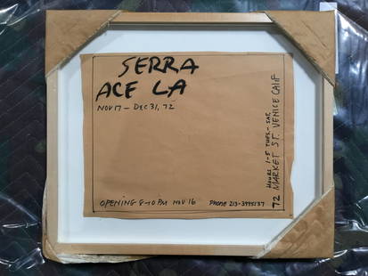 Richard Serra - Ink on paper, 'Ace LA (poster)': Richard Serra - Ink on paper, 'Ace LA (poster)' Date: 1972 Dimensions: Framed Dimensions: 12.5 x 14.75 x 1.5 in8.5 x 11 in Condition: Artwork in excellent condition. Slight water damage to back of fra