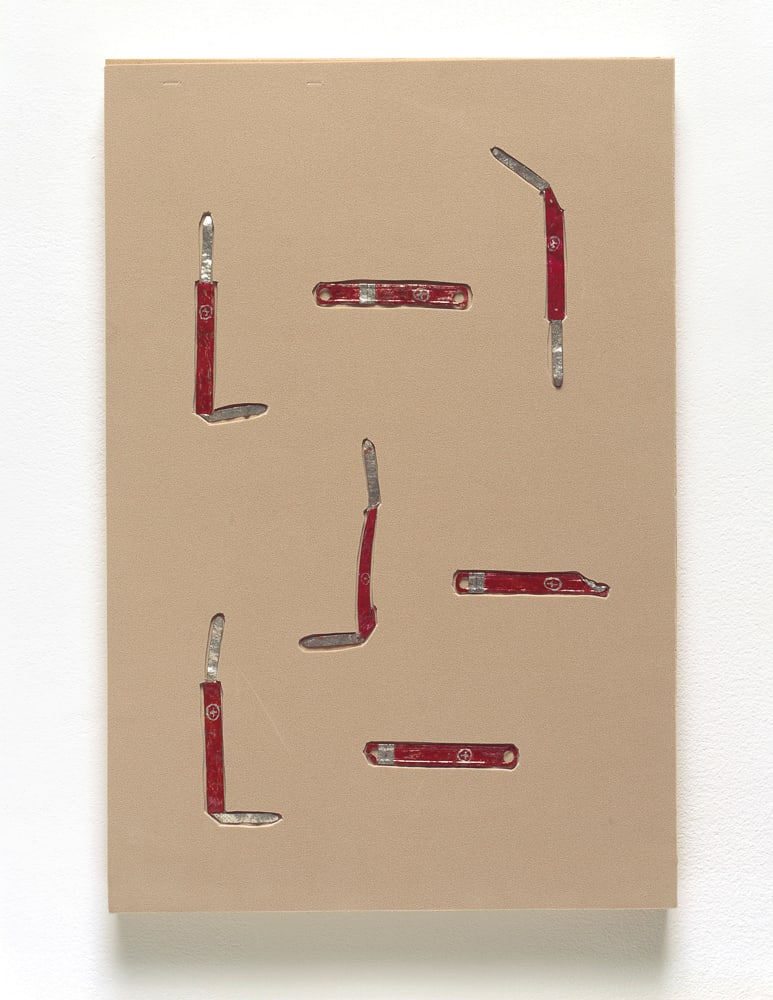 Tim Hawkinson - Found Binder Clips and Craft Paper on Foam on Panel, 'S.A.K Comp. 3': Tim Hawkinson - Found Binder Clips and Craft Paper on Foam on Panel, 'S.A.K Comp. 3' Date: 2004 Dimensions: 17.5 x 11.5 in Condition: Artwork in very good condition. Multiple scuff marks in foam along