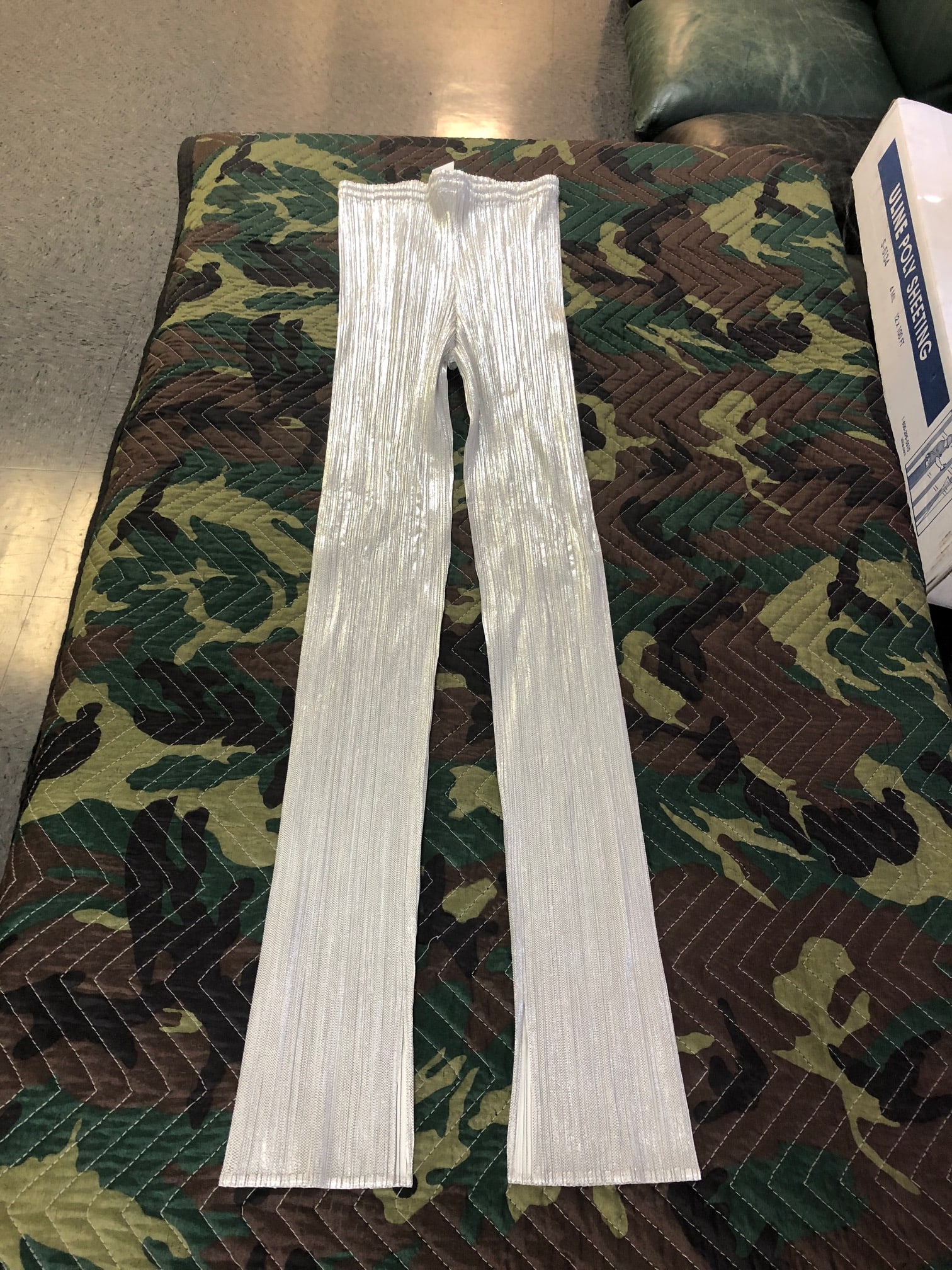 Issey Miyake - Silver Pants, 'Pleats Please Collaboration - Guest Artist Series No. 3 (Tim: Issey Miyake - Silver Pants, 'Pleats Please Collaboration - Guest Artist Series No. 3 (Tim Hawkinson)' Date: 1998 Dimensions: One Size Condition: Artwork in very good condition (Please see terms & con