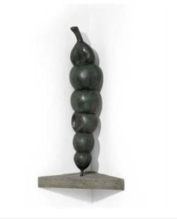 Charles Fine - Bronze with Dark Green Grey Patina on a Stone Base, 'Alga': Charles Fine - Bronze with Dark Green Grey Patina on a Stone Base, 'Alga' Date: 1987 Signed: Top back Dimensions: Artwork: 36 x 18.5 x 10 inBase: 2 x 20 x 14 in Condition: Artwork in very good conditi