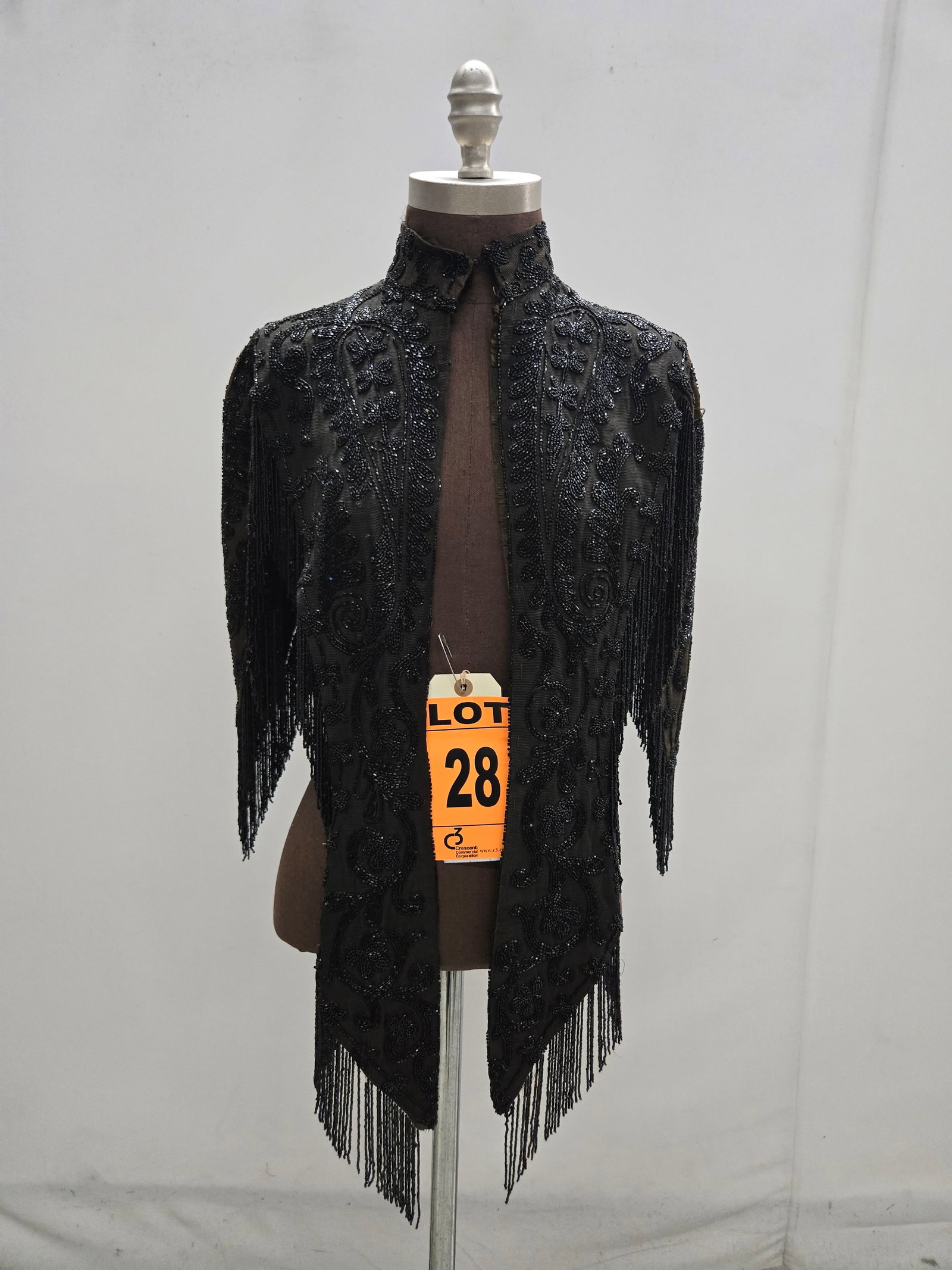 Mantle, 1880s–1890s, black, heavy jet beading with fringe, real vintage.: Mantle, 1880s–1890s, black, heavy jet beading with fringe, real vintage. IMPORTANT NOTE TO BIDDERS: We are not an auction gallery but a liquidator retained by CRC as they wind-down operations. A