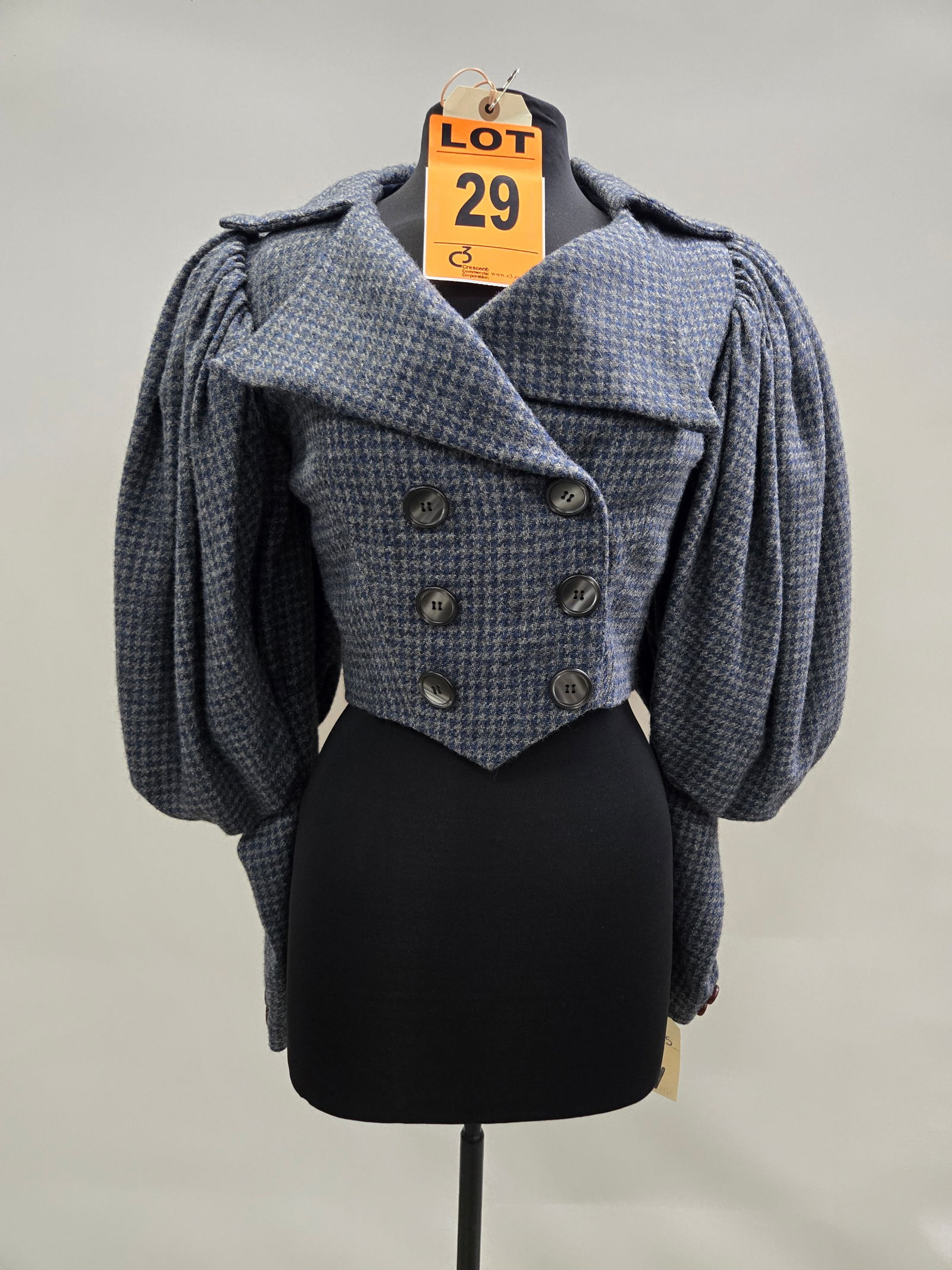 Cycling costume, n/a, blue/grey houndstooth wool, jacket and bloomers, studio made. (1 of 9)