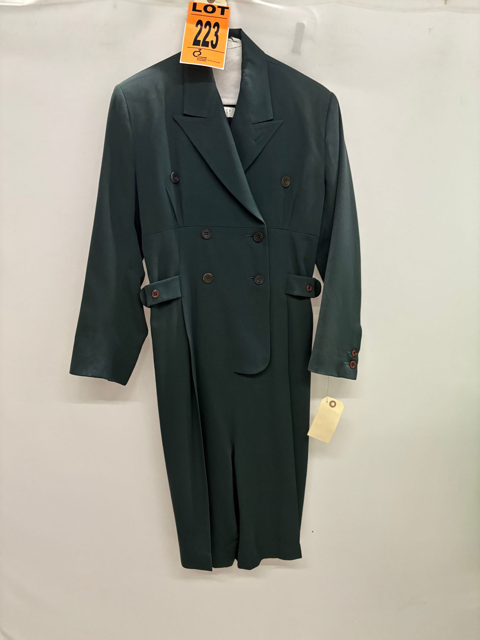Coat dress, 1980s, grey-green wool, double-breasted, by John Galliano. (1 of 5)