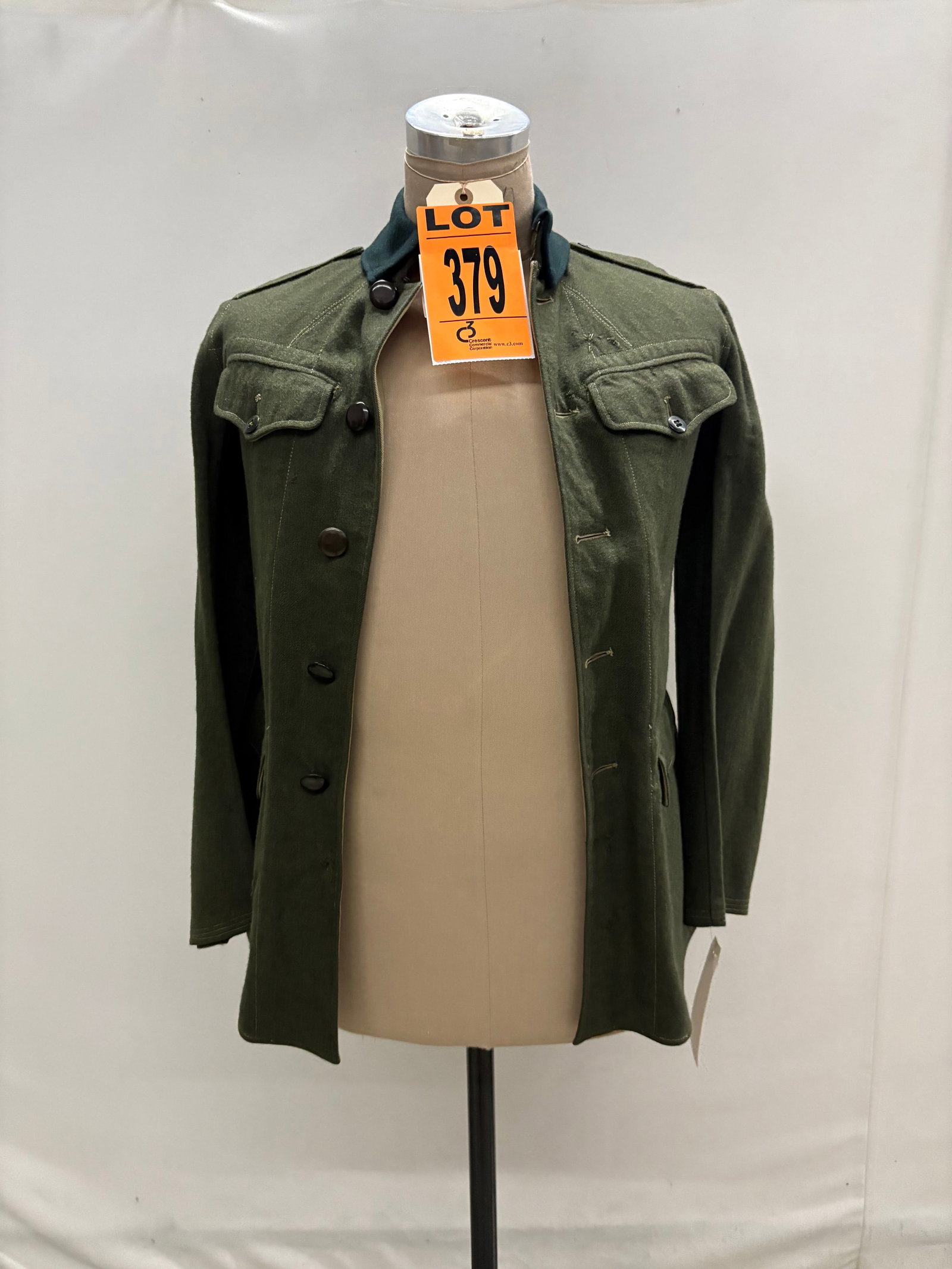 Studio-made WWII German tunic, dated 1960, with bottle green collar to replicate German model  1936 (1 of 6)