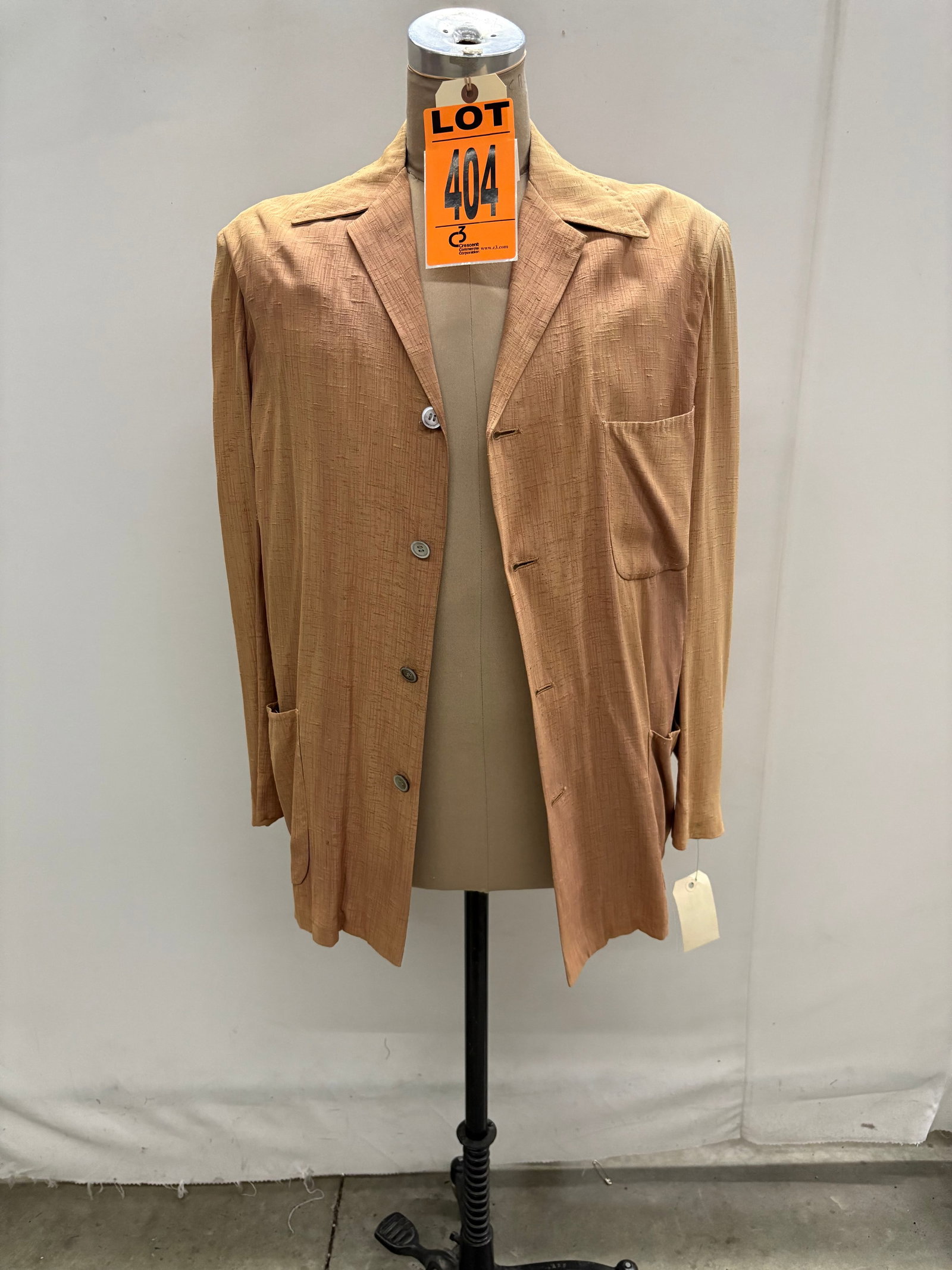 Loafer Jacket, 1950s. Light brown textured fabric jacket with notch lapel and three-button front. (1 of 5)