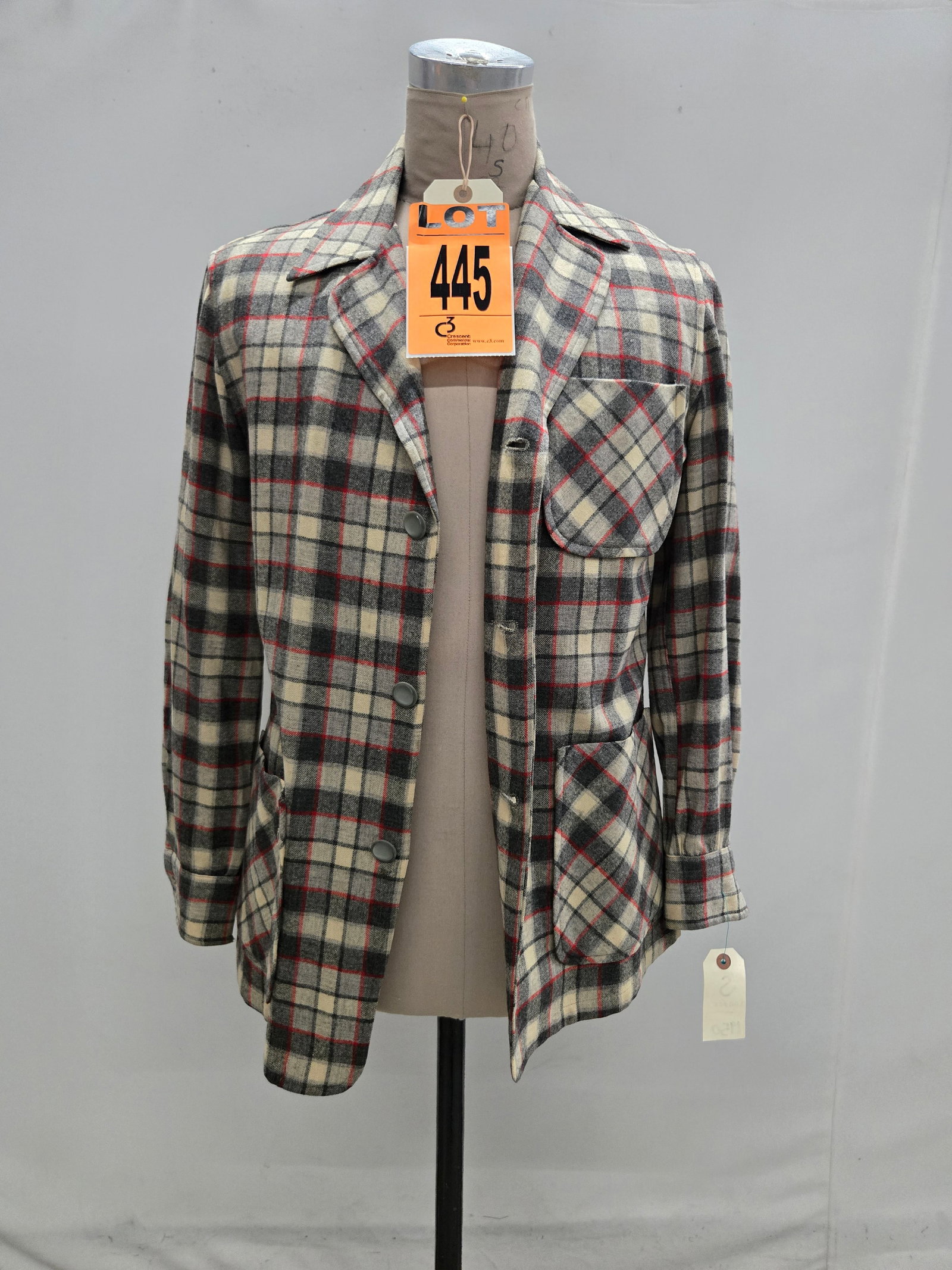 PENDLETON Wool Plaid Jacket, 1950's, Size S,  with notch lapel and three-button front, featuring two (1 of 8)