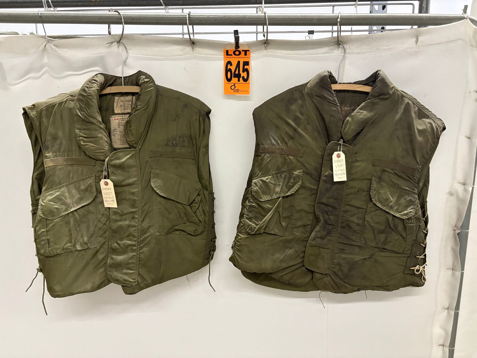 Lot of (2) U.S.A.F M1969 Flak Vest 's, featured in "Apocalypse Now". One size XL with tag reading " (1 of 3)