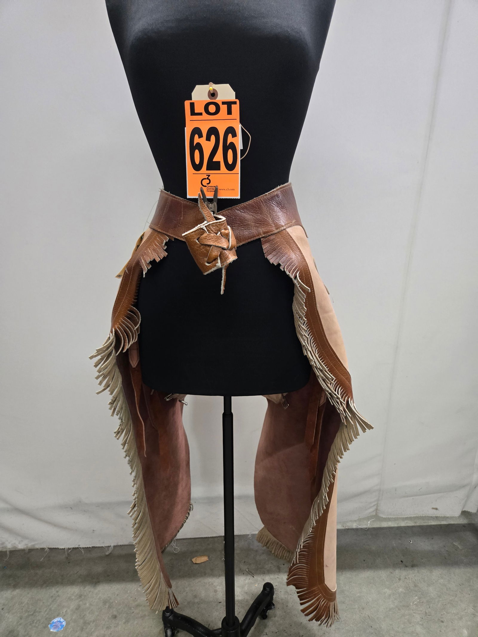 Western chaps, blush leather with brown fringe and club motif (1 of 7)